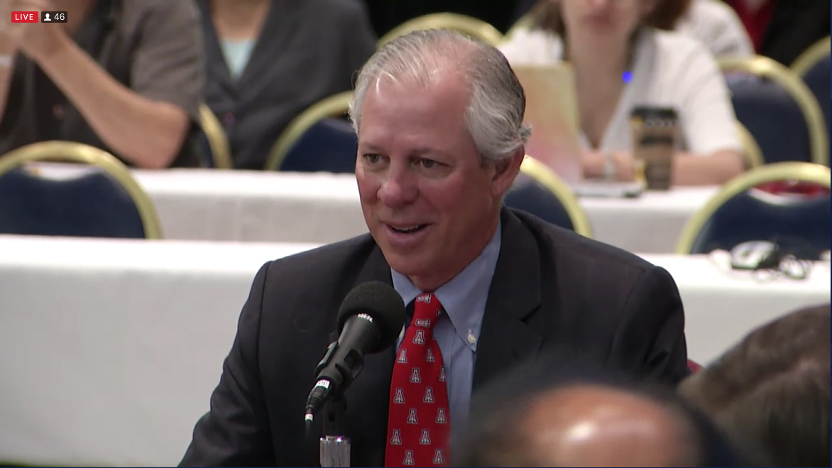 Robert Robbins at the Arizona Board of Regents meeting where his contract was approved, April 7, 2017.