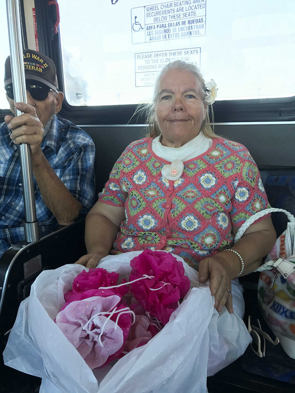 Showing flowers on the bus