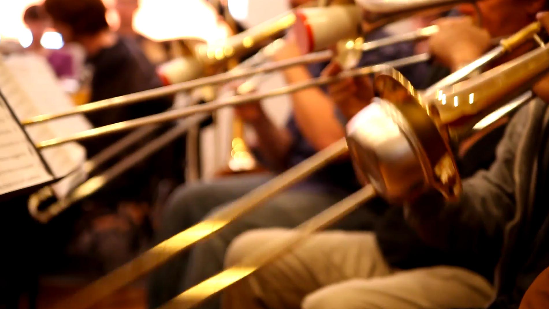Tucson Jazz Institute trombone players at rehearsal.