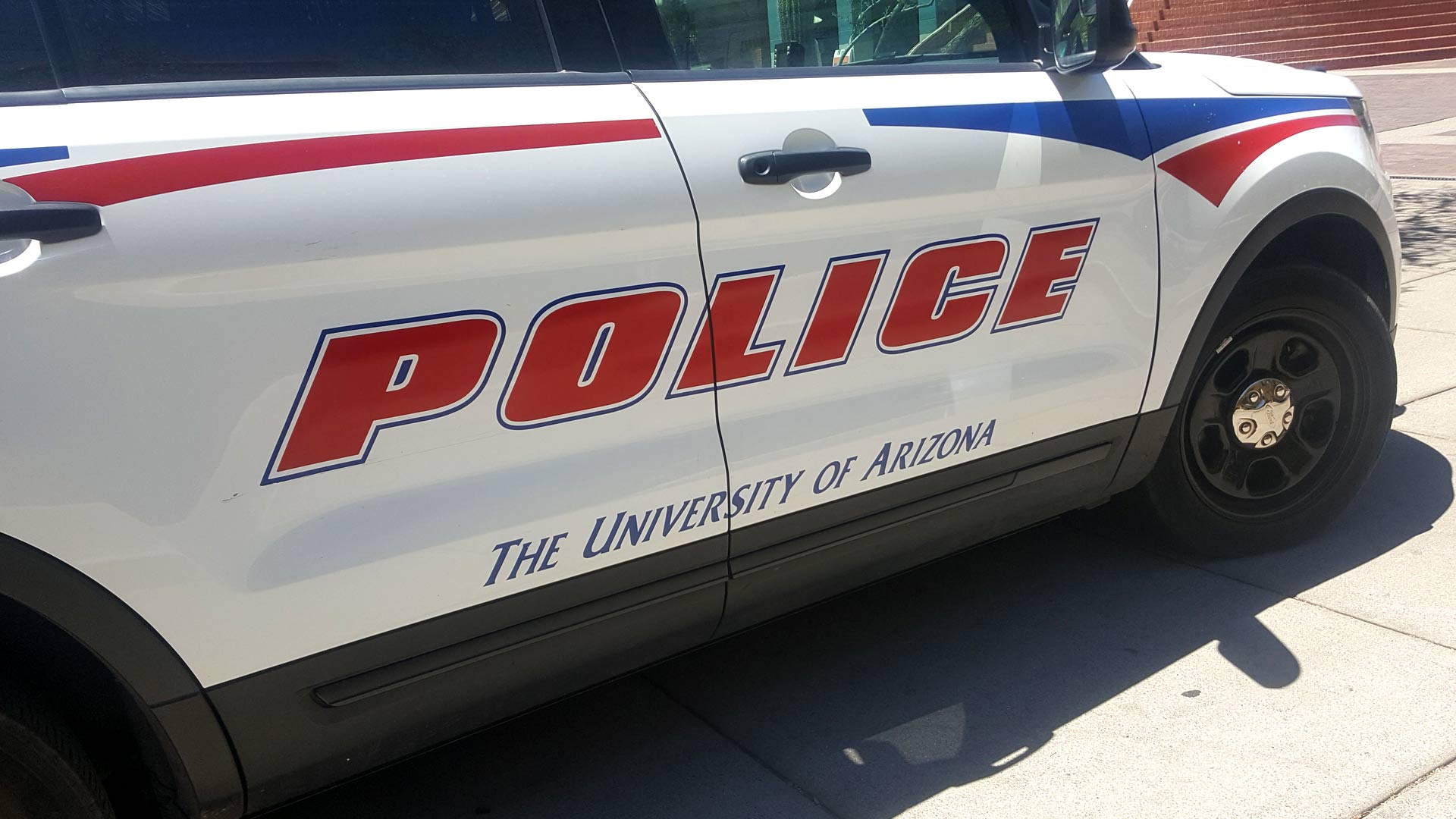 A UAPD vehicle parked on campus, outside of the Second Street Garage.
