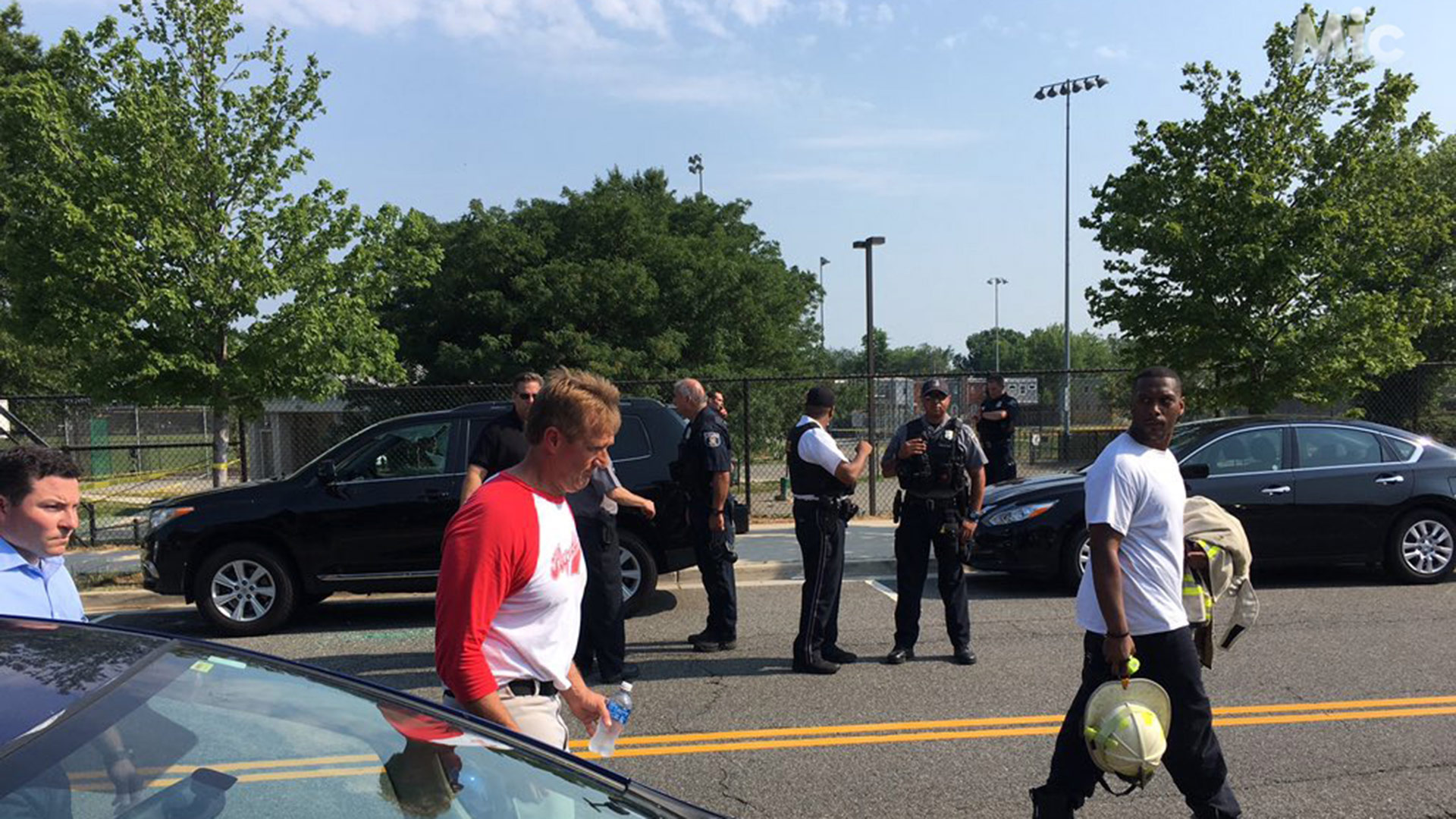 Sen. Jeff Flake walks following a shooting at an early-morning baseball practice of congressional Republicans, June 14, 2017.