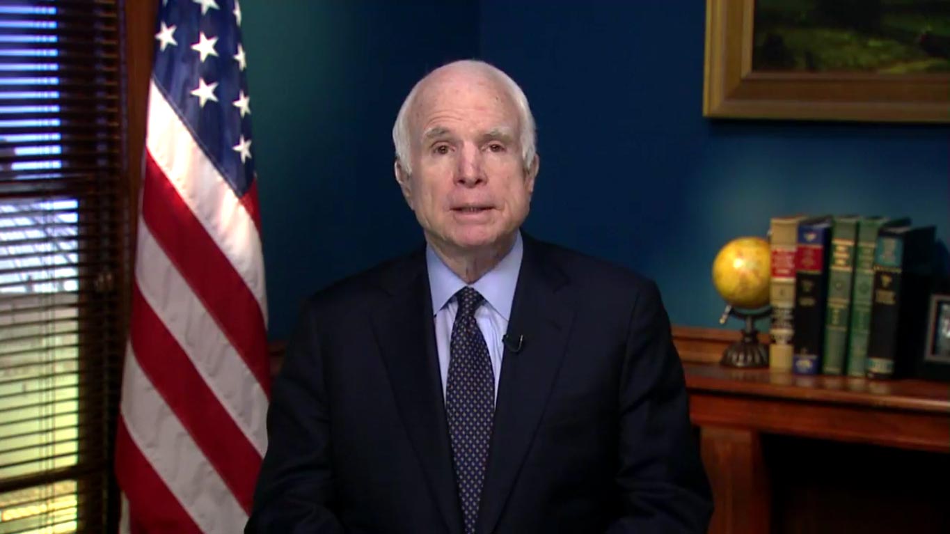 Sen. John McCain speaks during a town hall conducted over Facebook, June 15, 2017.