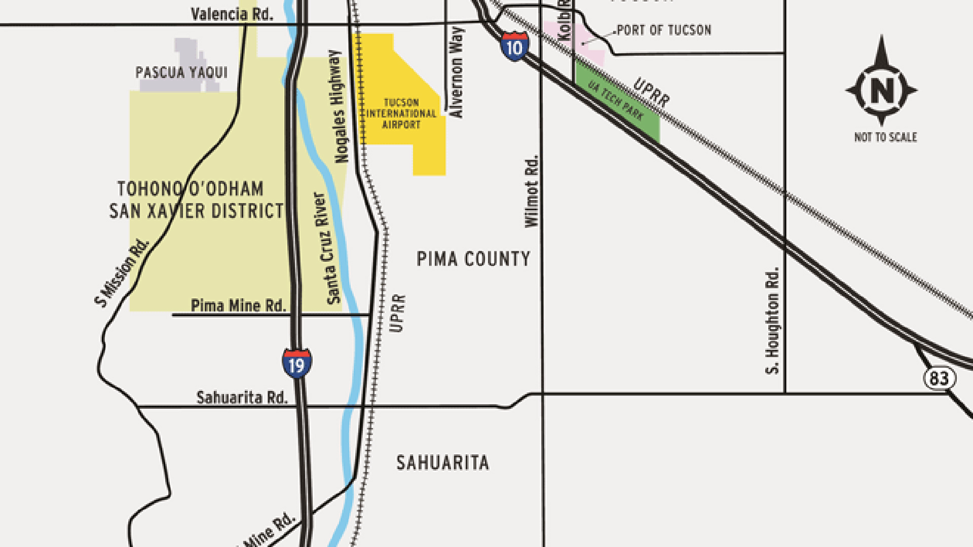A map of ADOT's study vicinity for the Sonoran Corridor.