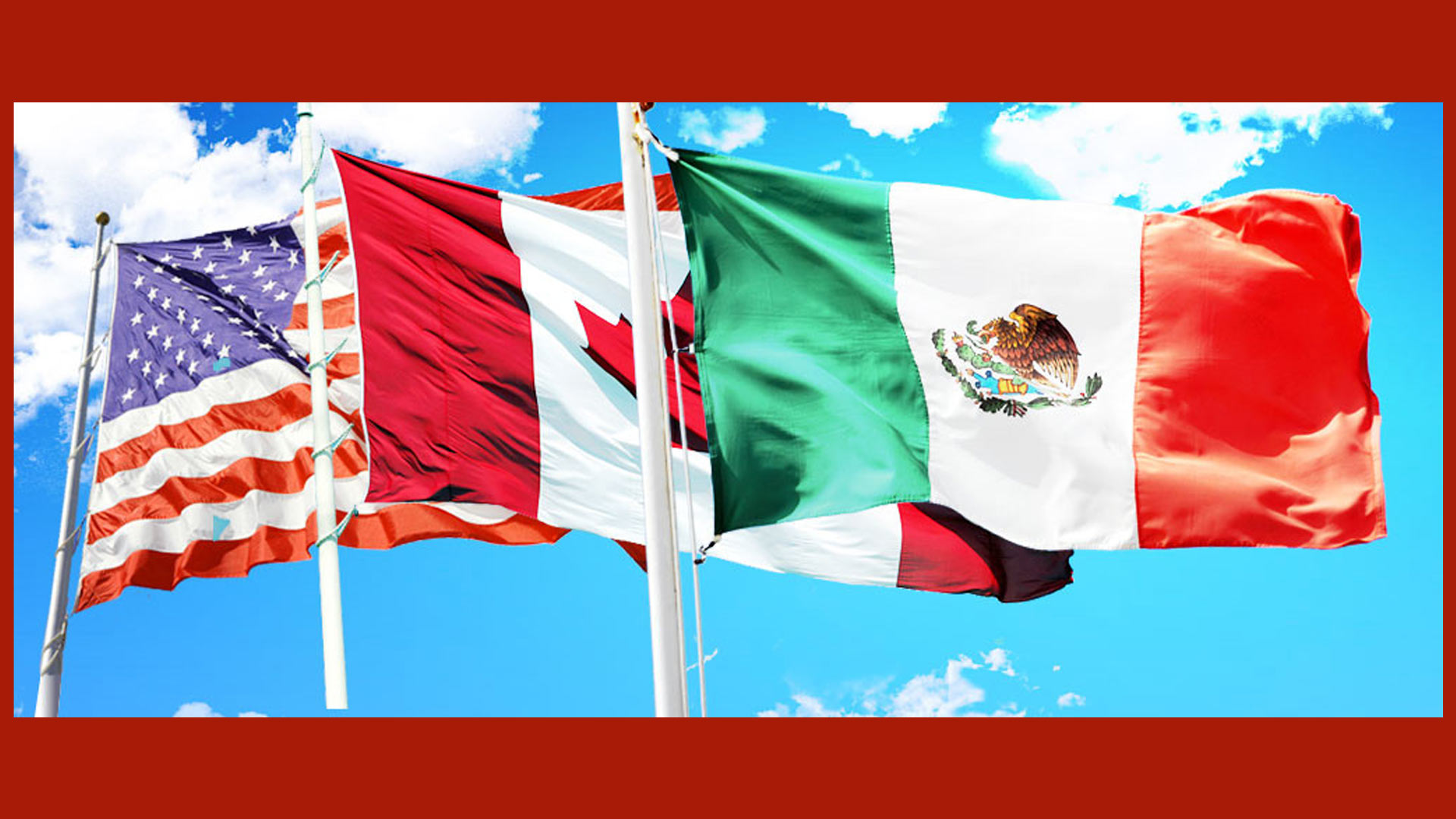 Flags of the U.S., Canada and Mexico.