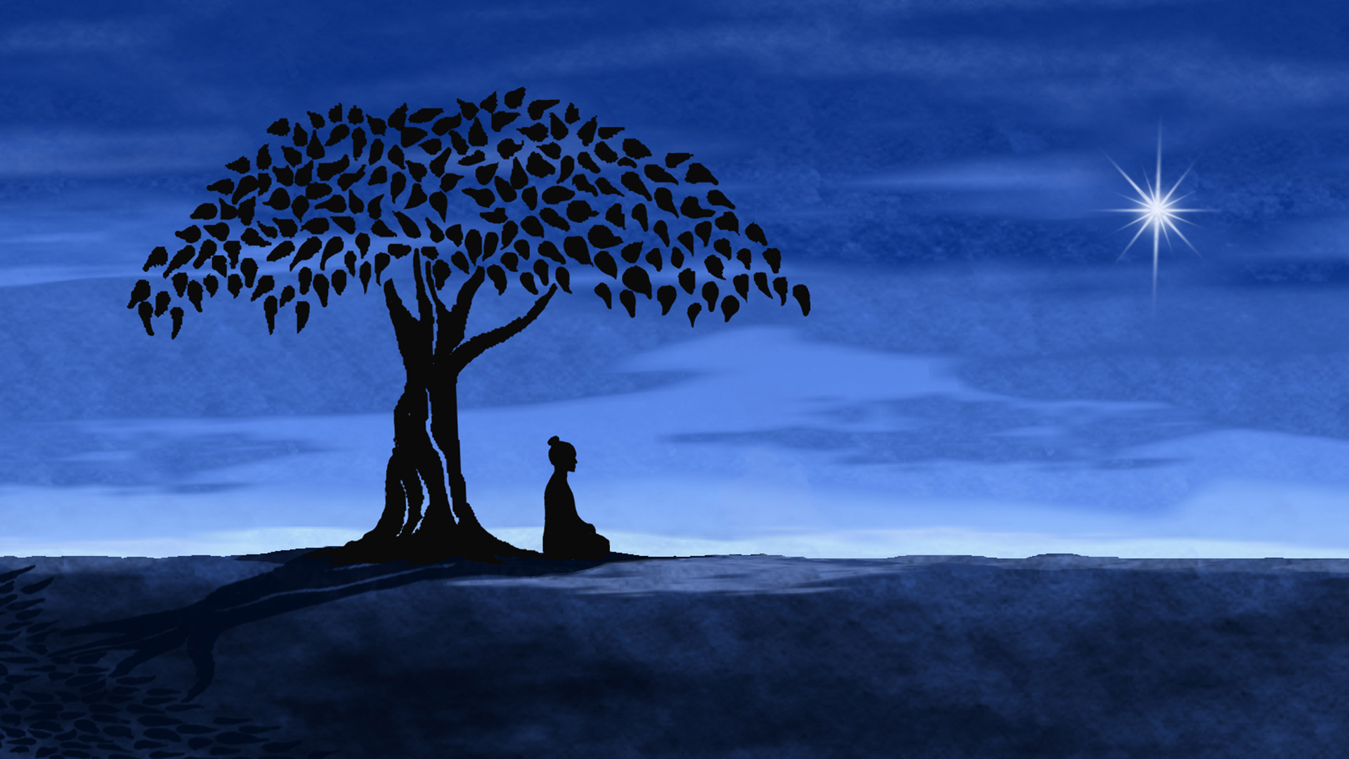 Animation of the Buddha gaining enlightenment while sitting under a fig tree