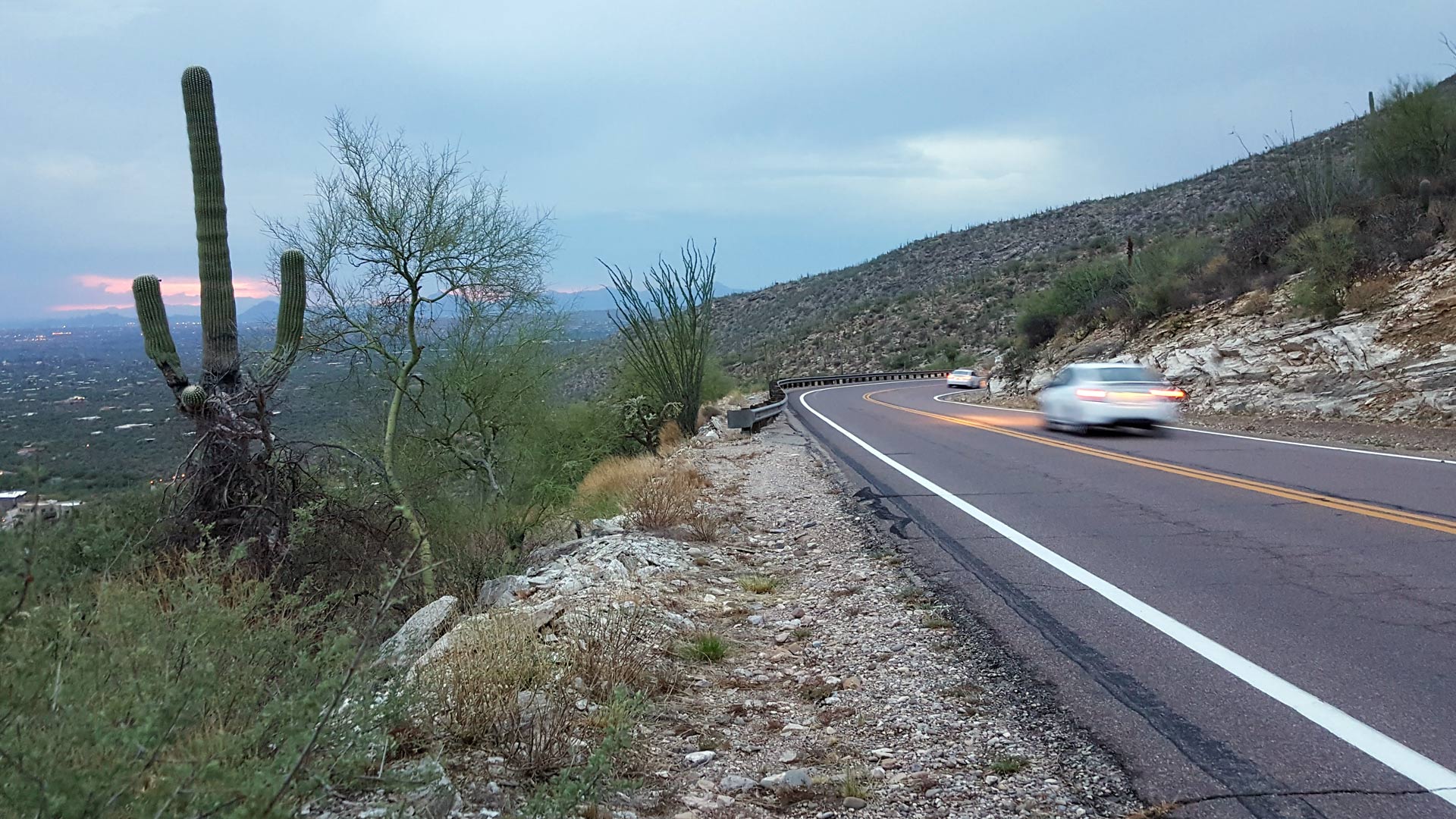 Cars travel on the Catalina Highway.