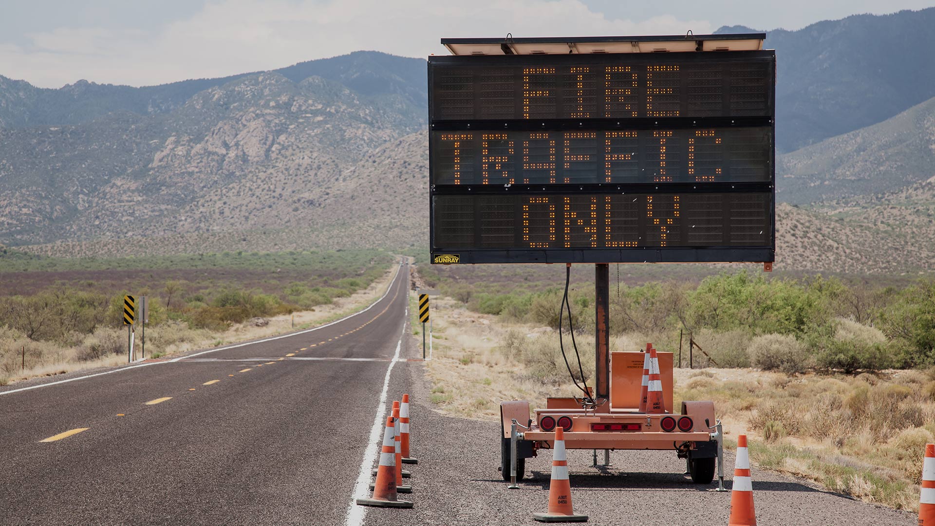 A "Fire Traffic Only" sign during the 2017 Frye Fire in the Pinaleño Mountains.