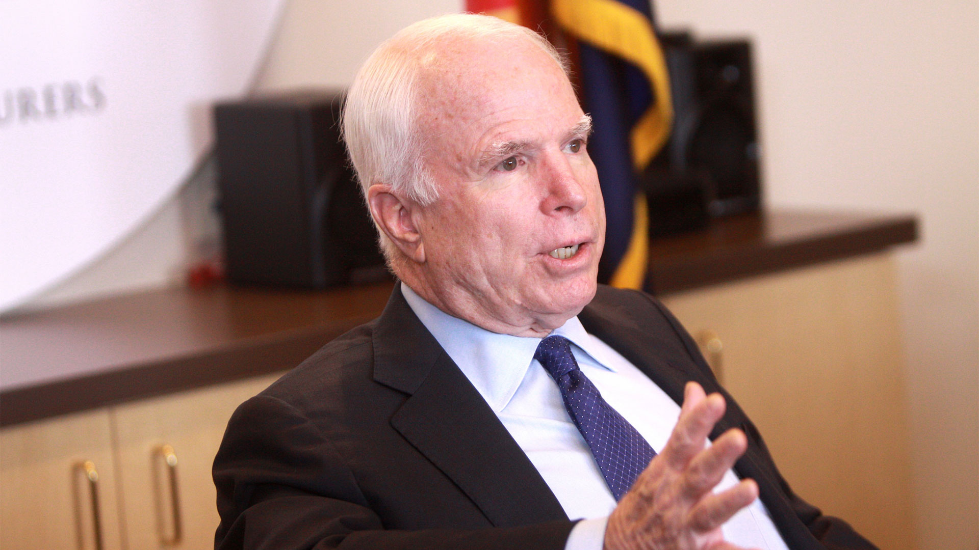 Sen. John McCain speaking at a business roundtable hosted by the Arizona Chamber of Commerce & Industry in Phoenix, Arizona, in 2013.