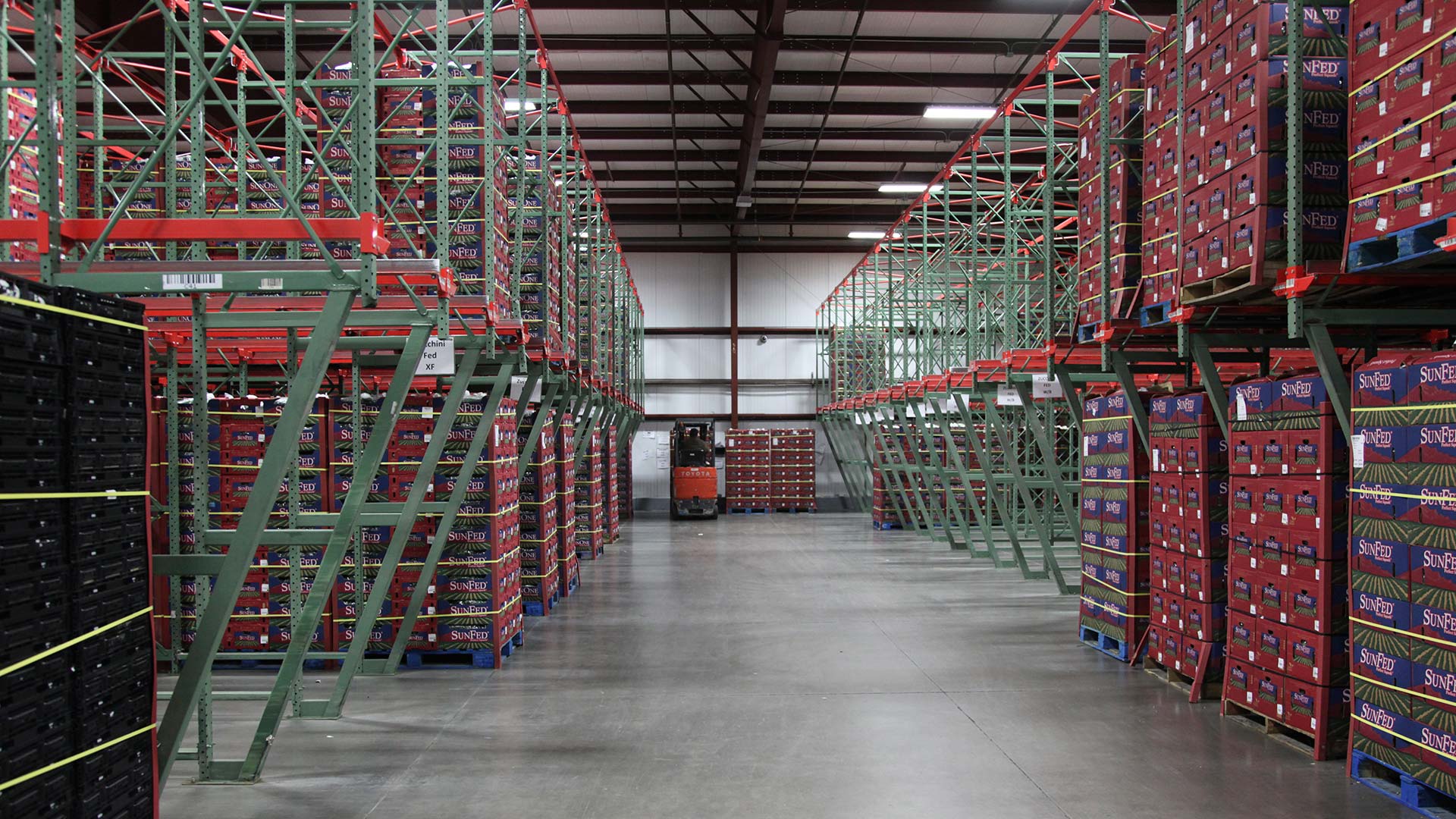 A warehouse storing produce.