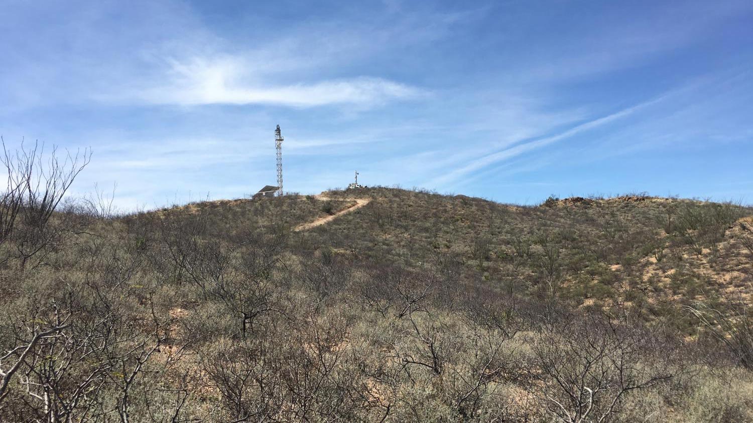 One of the U.S. Border Patrol's integrated fixed towers built on a hill in Cochise County.