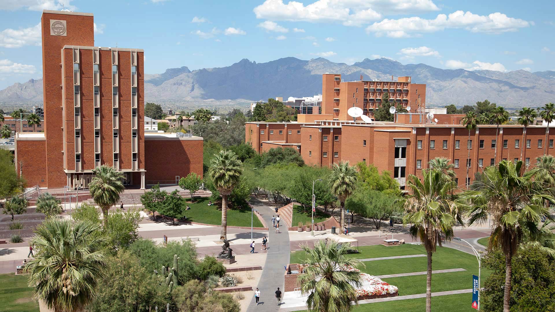 View of the Administration and Modern Languages Buildings on the UA Campus.