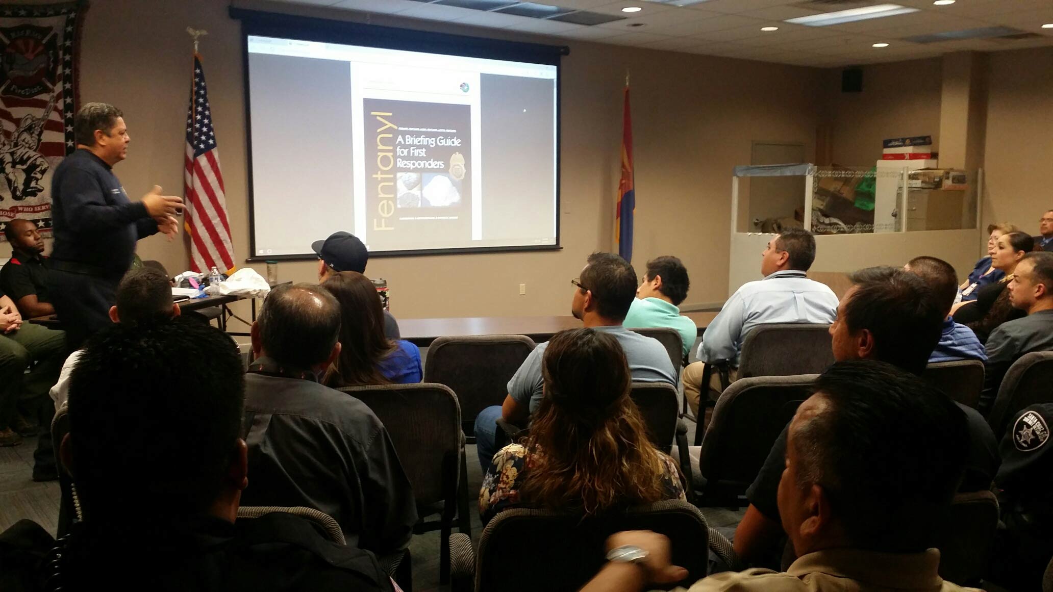 Frank Granados, with the Santa Cruz County Emergency Response Team, teaches a class for first responders on dealing with the the drug fentanyl.