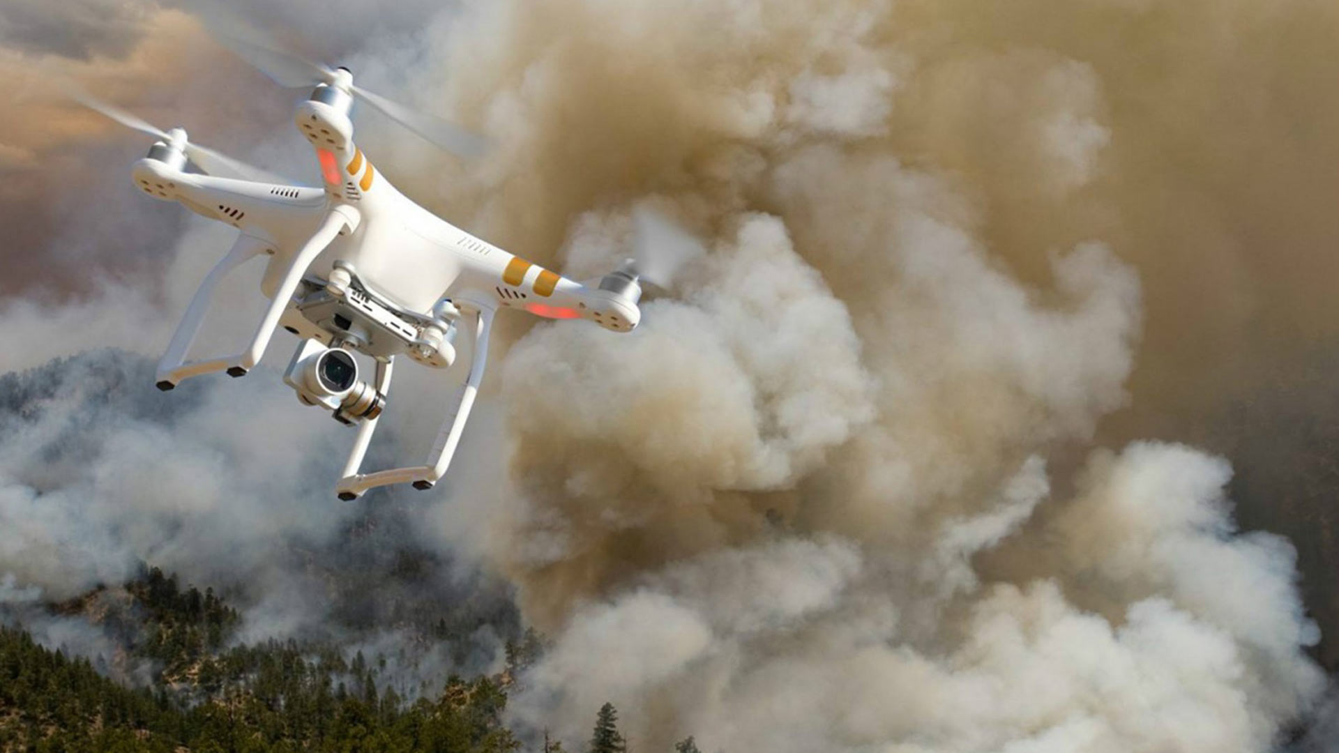 A drone flying near a wildfire.