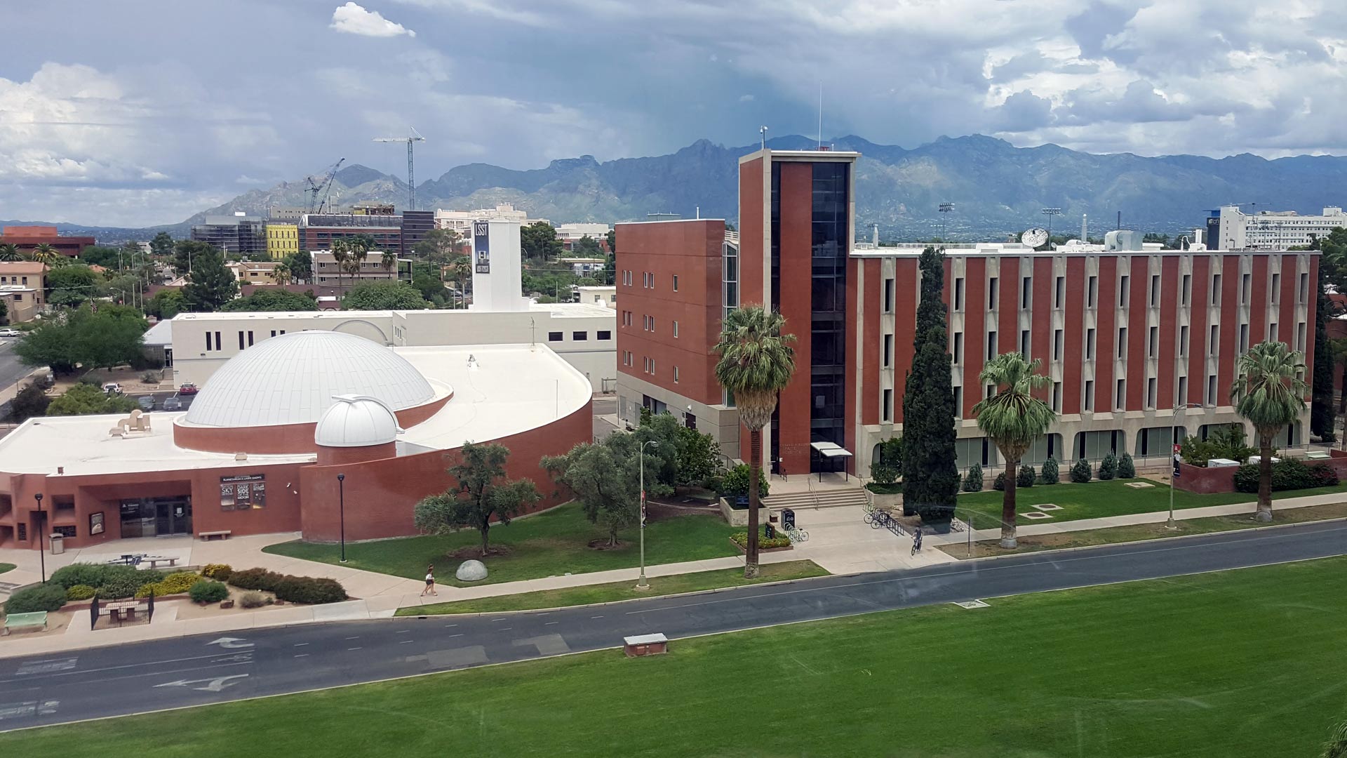 The Flandrau Science Center and Planetarium (left) and the Kuiper Space Sciences Building (right) on the University of Arizona campus.