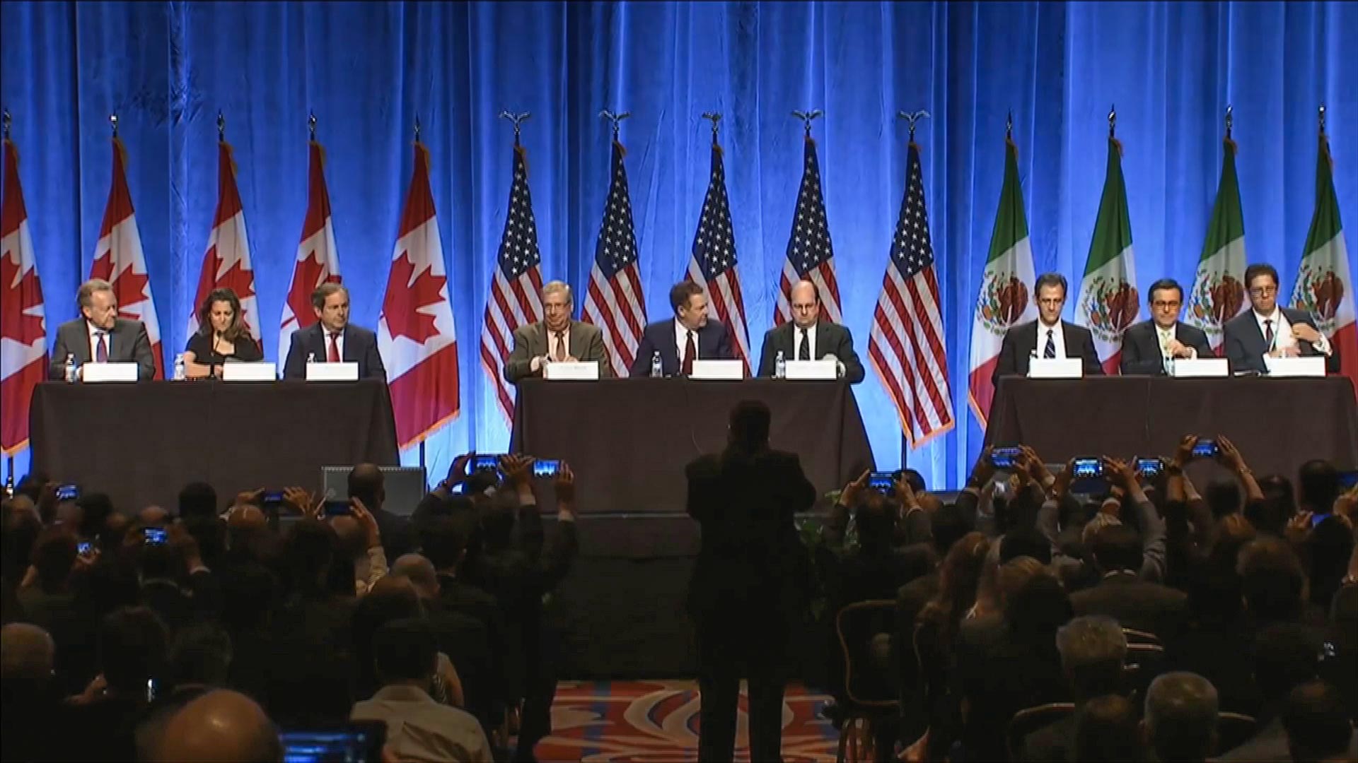 Members of the NAFTA negotiating teams from the U.S., Canada and Mexico, Aug. 16, 2017