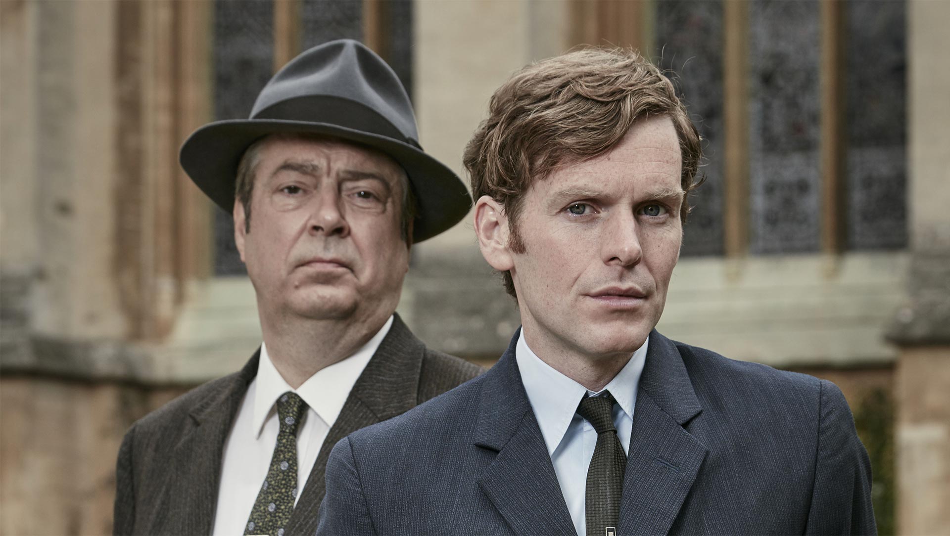 Shown from left to right: Roger Allam as DI Thursday and Shaun Evans as DC Morse