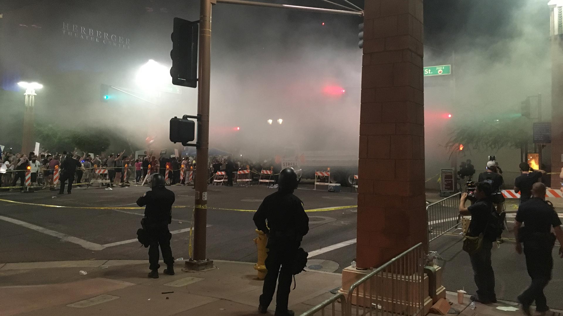Tear gas was used to disperse protesters at a Trump rally in Phoenix on Aug. 22.
