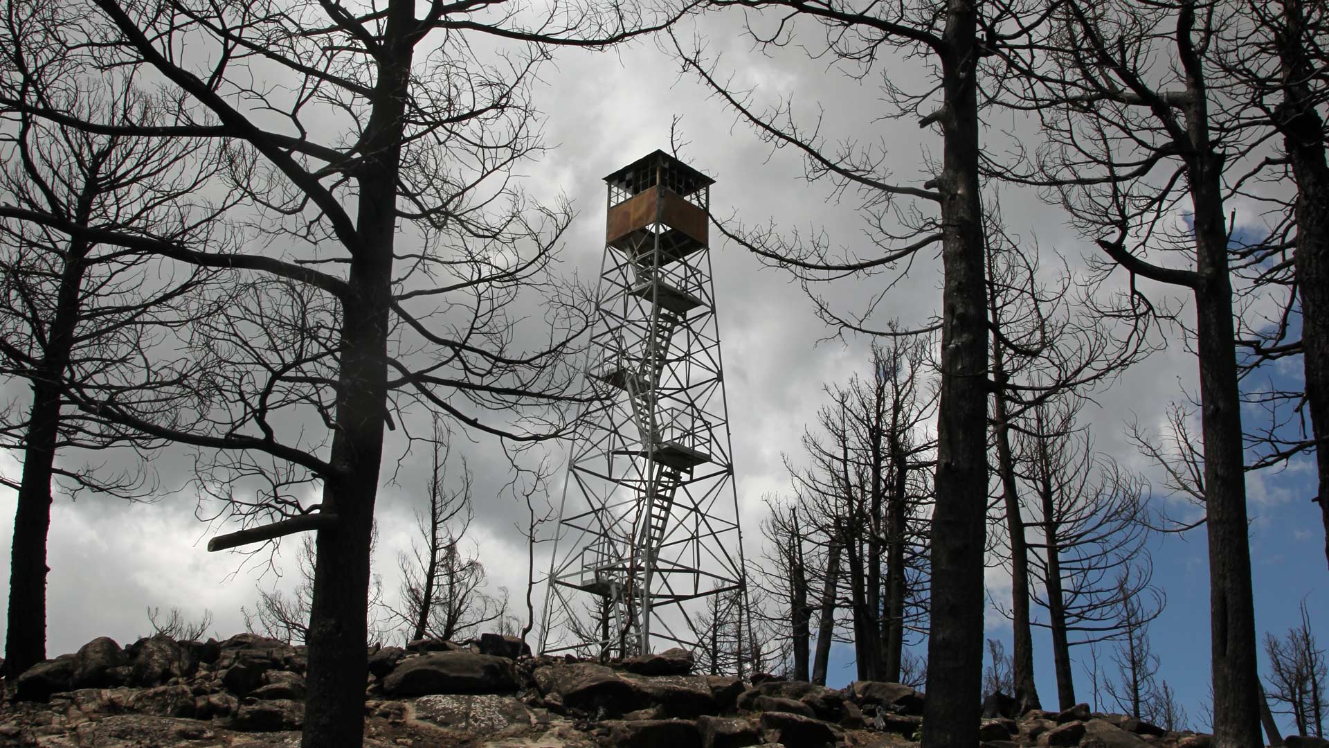 A fire tower burned by the Frye Fire in 2017.