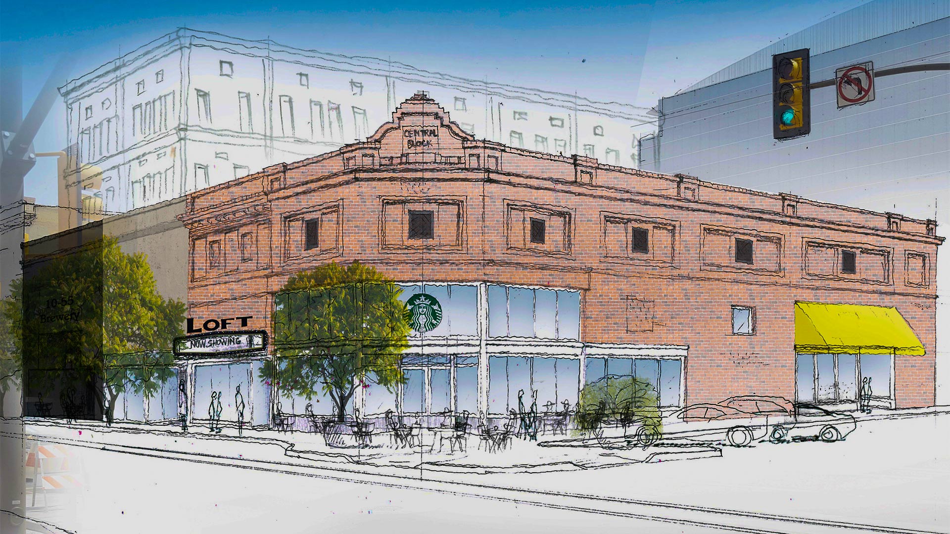 An illustration of possible changes coming to the building that housed Wig-O-Rama.