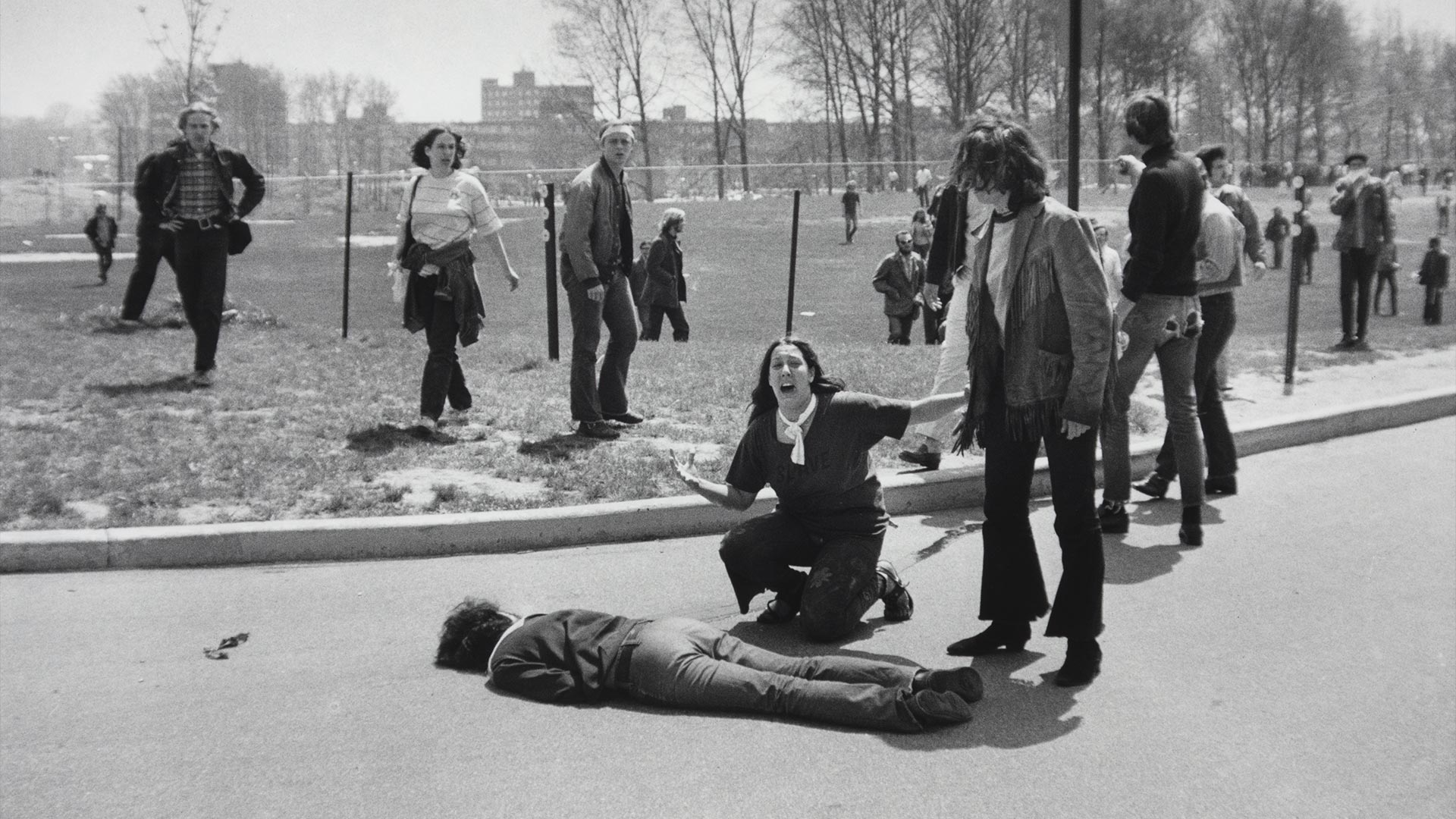Mary Ann Vecchio kneels over the body of fellow student Jeffrey Miller, who was killed by Ohio National Guard troops during an antiwar demonstration at Kent State University. Ohio, May 4, 1970.