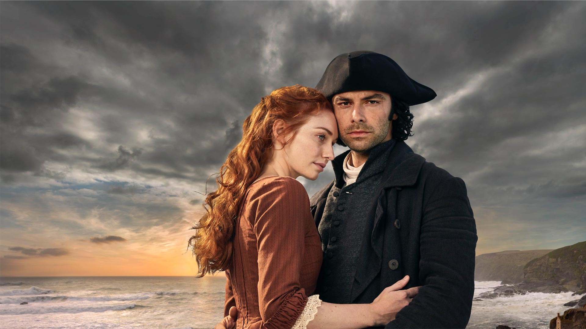 Shown from left to right: Eleanor Tomlinson as Demelza and Aidan Turner as Ross Poldark