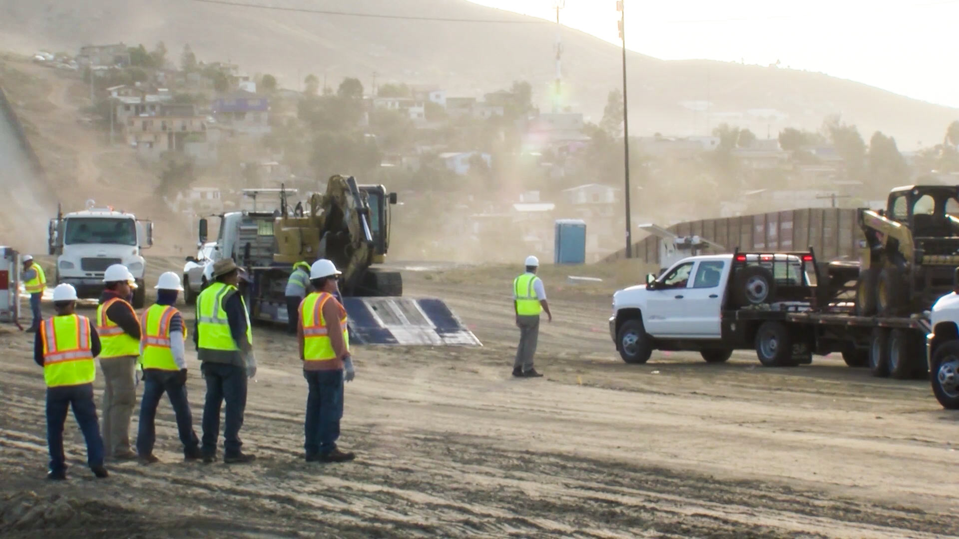 Still image from a video released by the public relations department of Customs and Border Protection showing the start to construction of border wall prototypes.