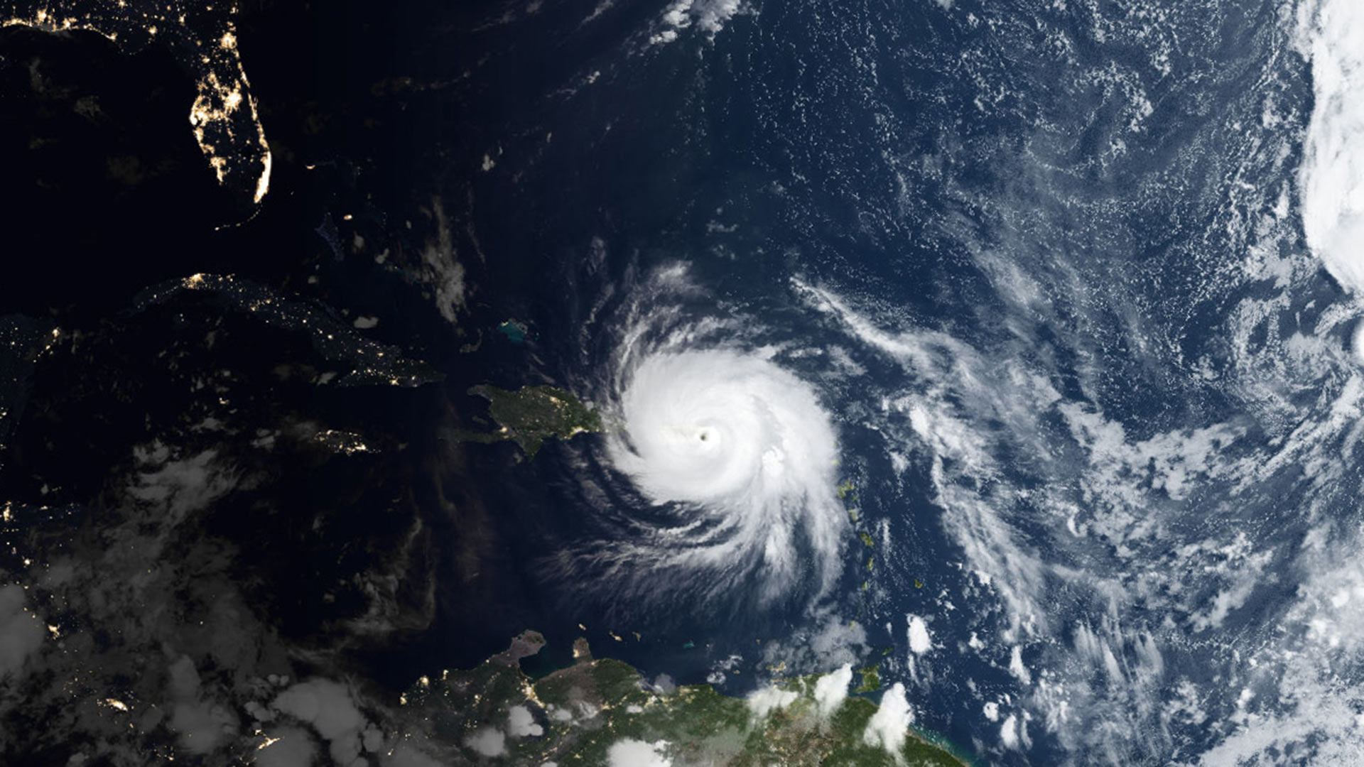 Hurriane Maria in the Caribbean approaching Puerto Rico, September 2017.