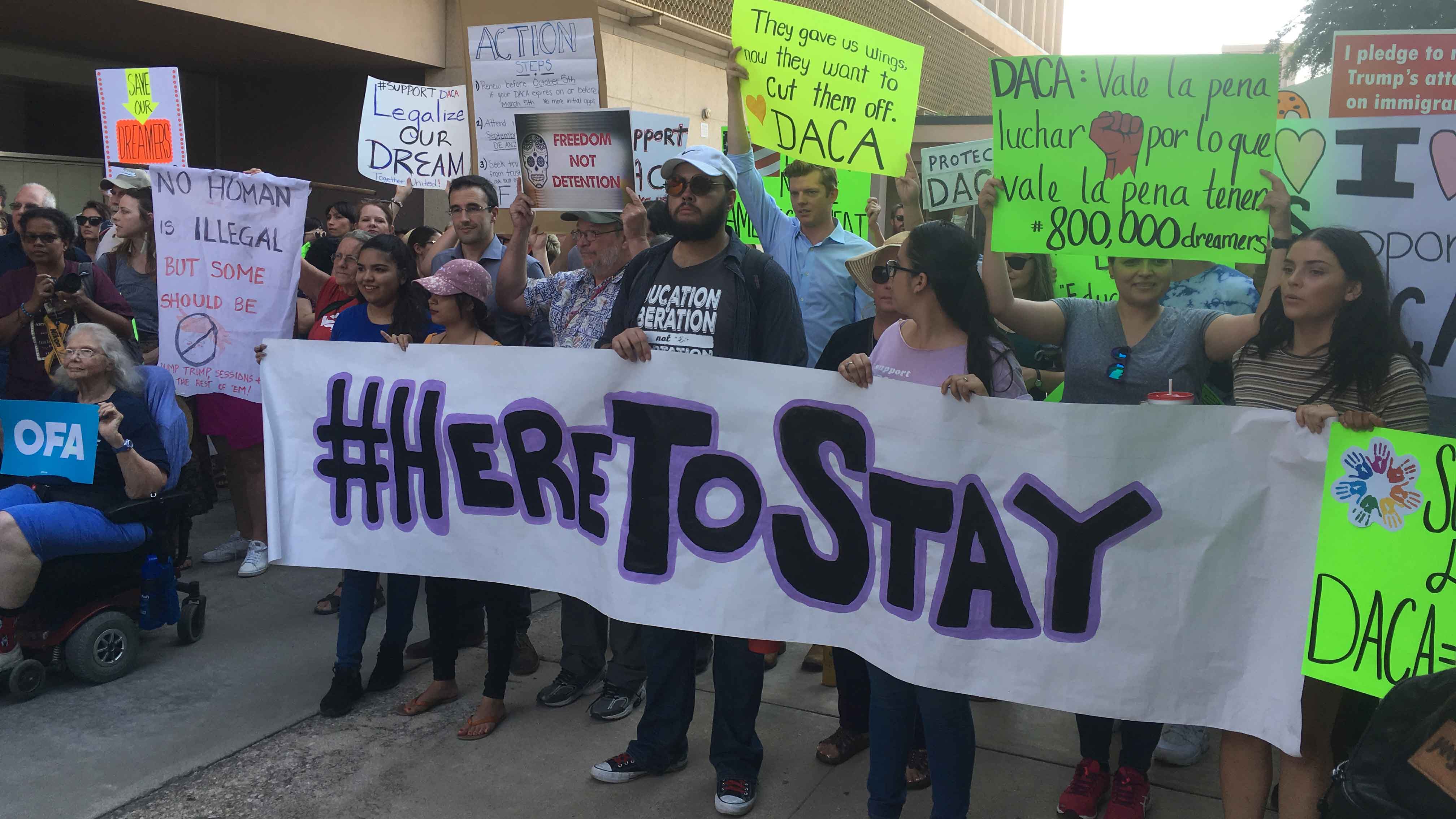 Protesters in support of DACA recipients gathered outside Tucson City Hall on Tuesday, Sept. 5, 2017. 