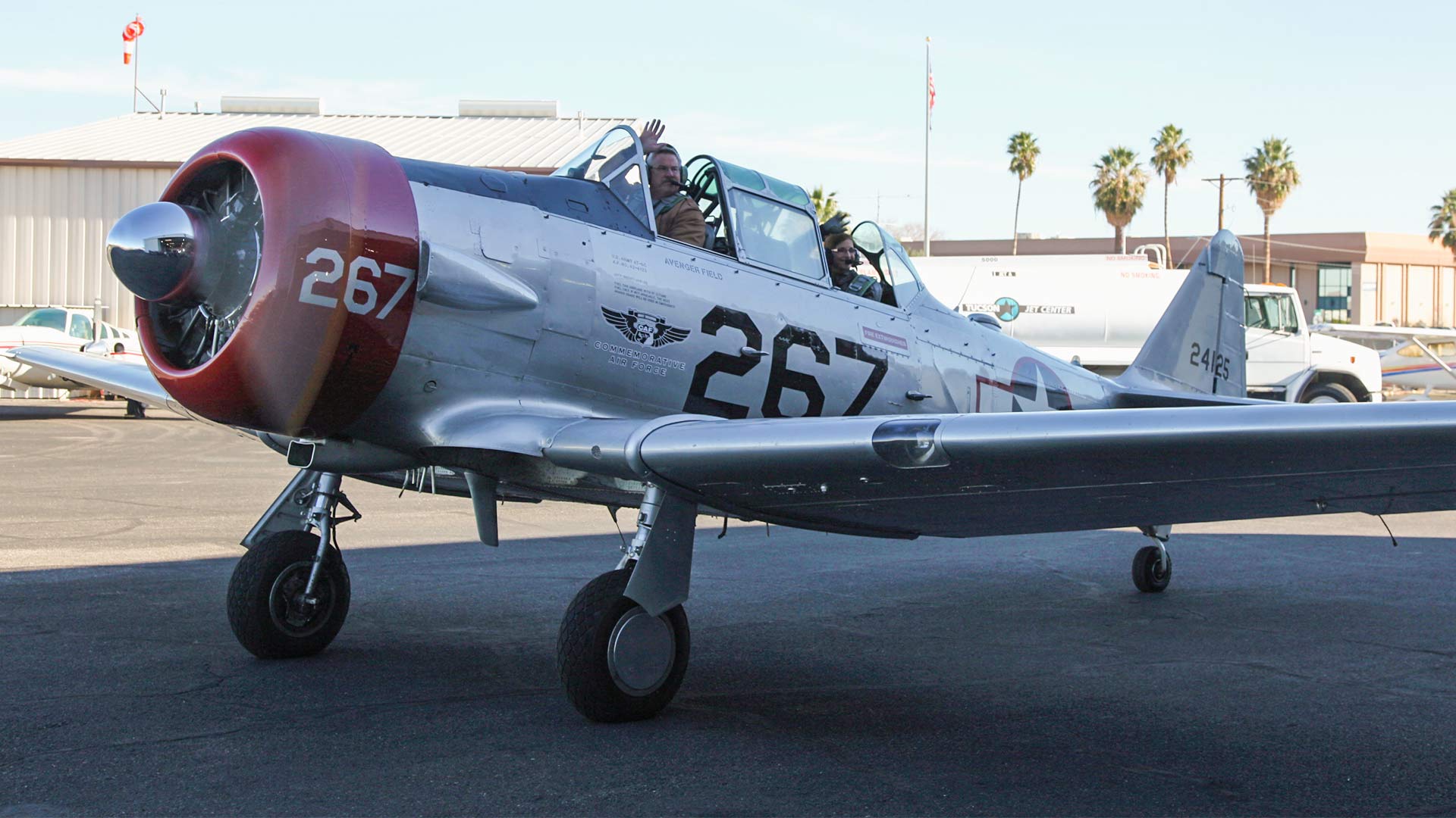 U.S. Rep. Martha McSally, in rear cockpit, at the Tucson International Airport prepares to fly between events announcing her candidacy for U.S. Senate, Jan. 12, 2018.