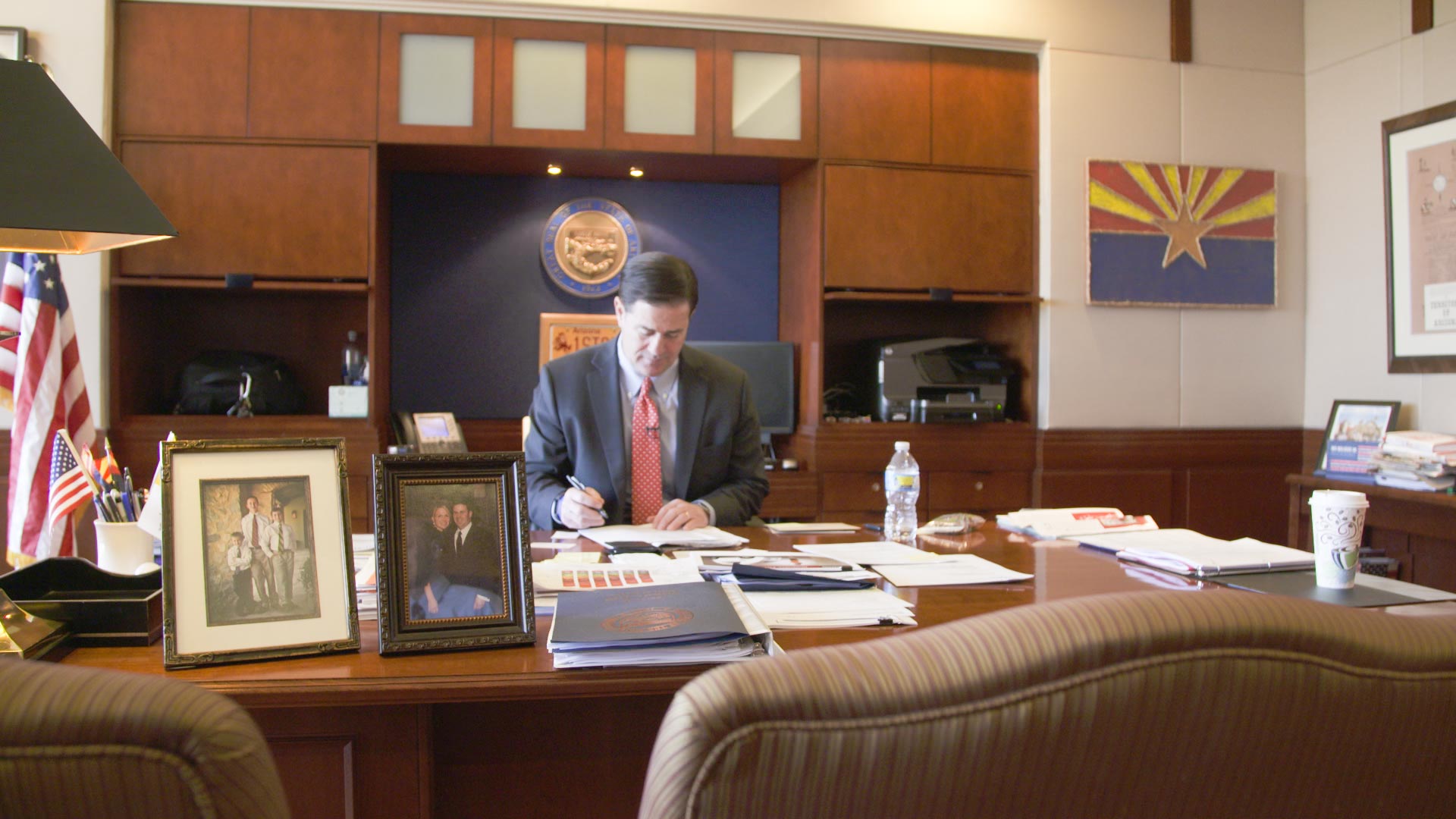 Gov. Doug Ducey at his desk in Phoenix, December 2017.