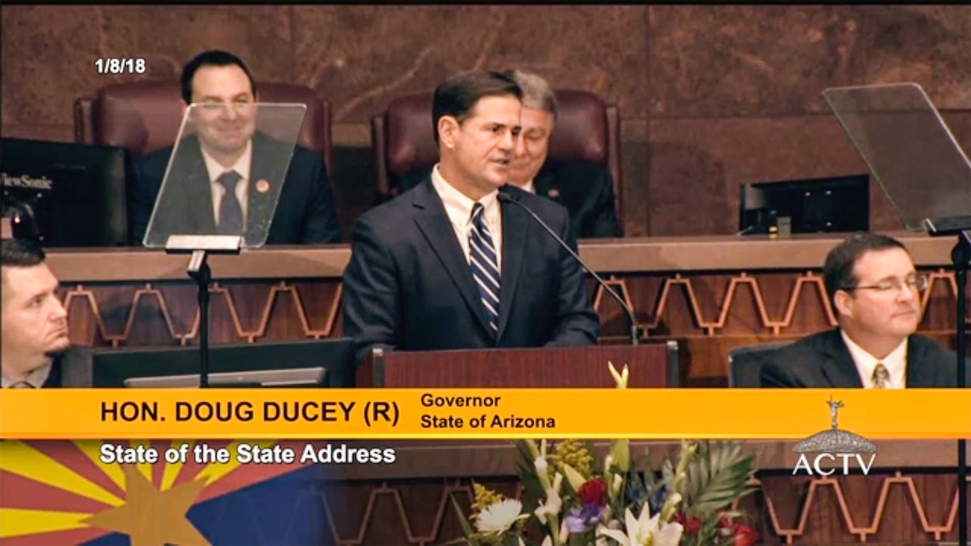 Gov. Doug Ducey delivering the state of the state address in Phoenix on Jan. 8, 2018.
