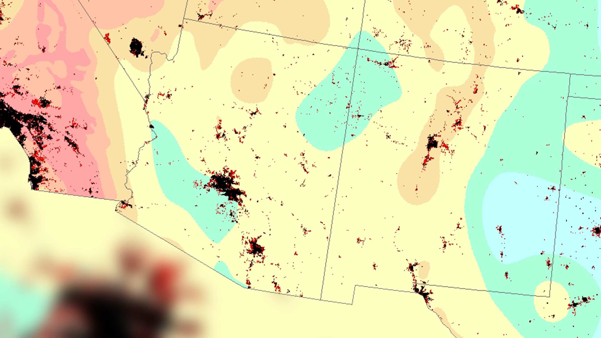 Image adapted from a U.S. Geological Survey [map](https://www.usgs.gov/media/images/potential-earthquake-map-shaking) showing the intensity of potential earthquakes in relation to population centers.