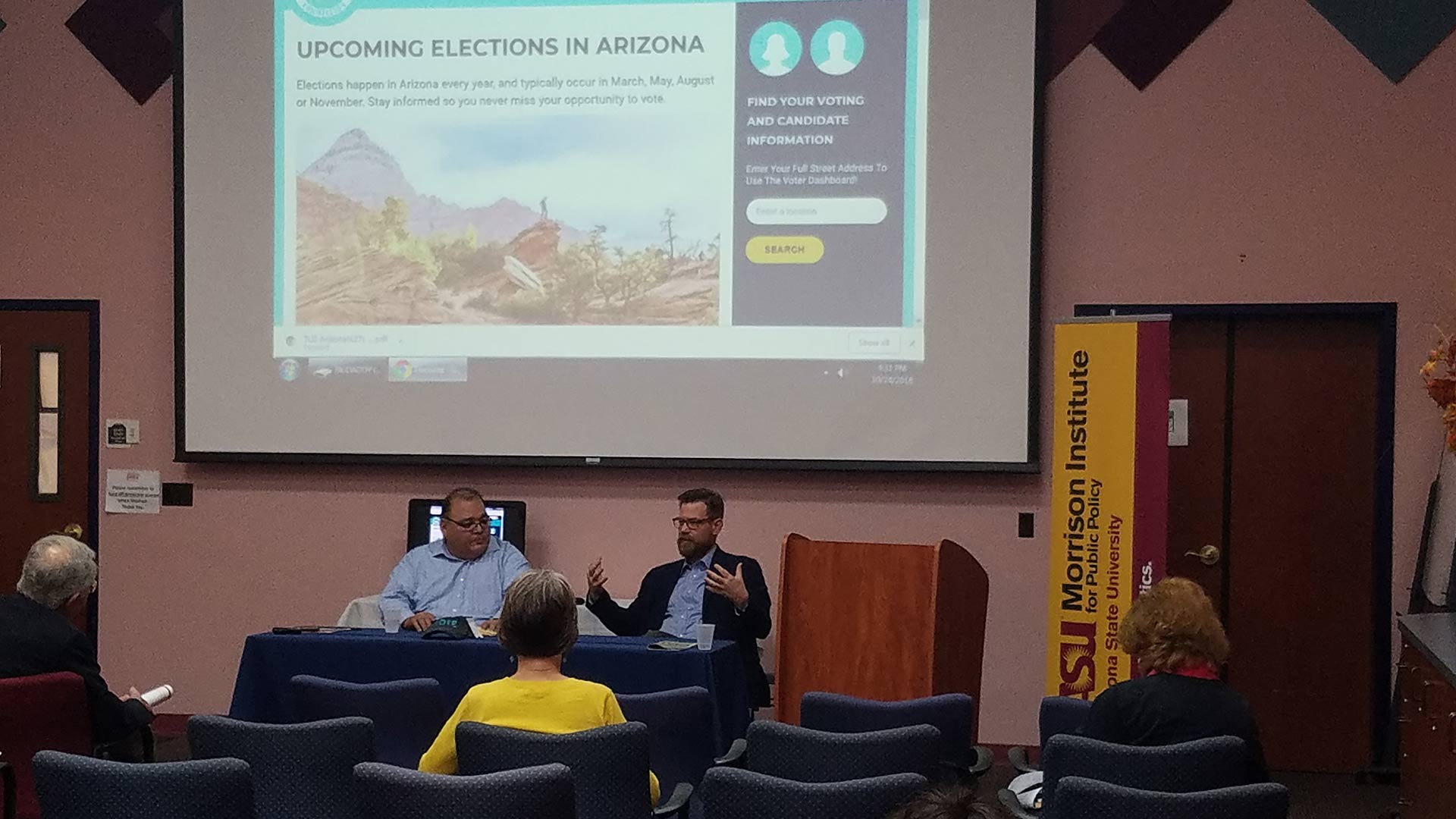 Joseph Garcia of the Morrison Institute, left, and Tom Collins, executive director of the Arizona Citizens Clean Elections Commission 