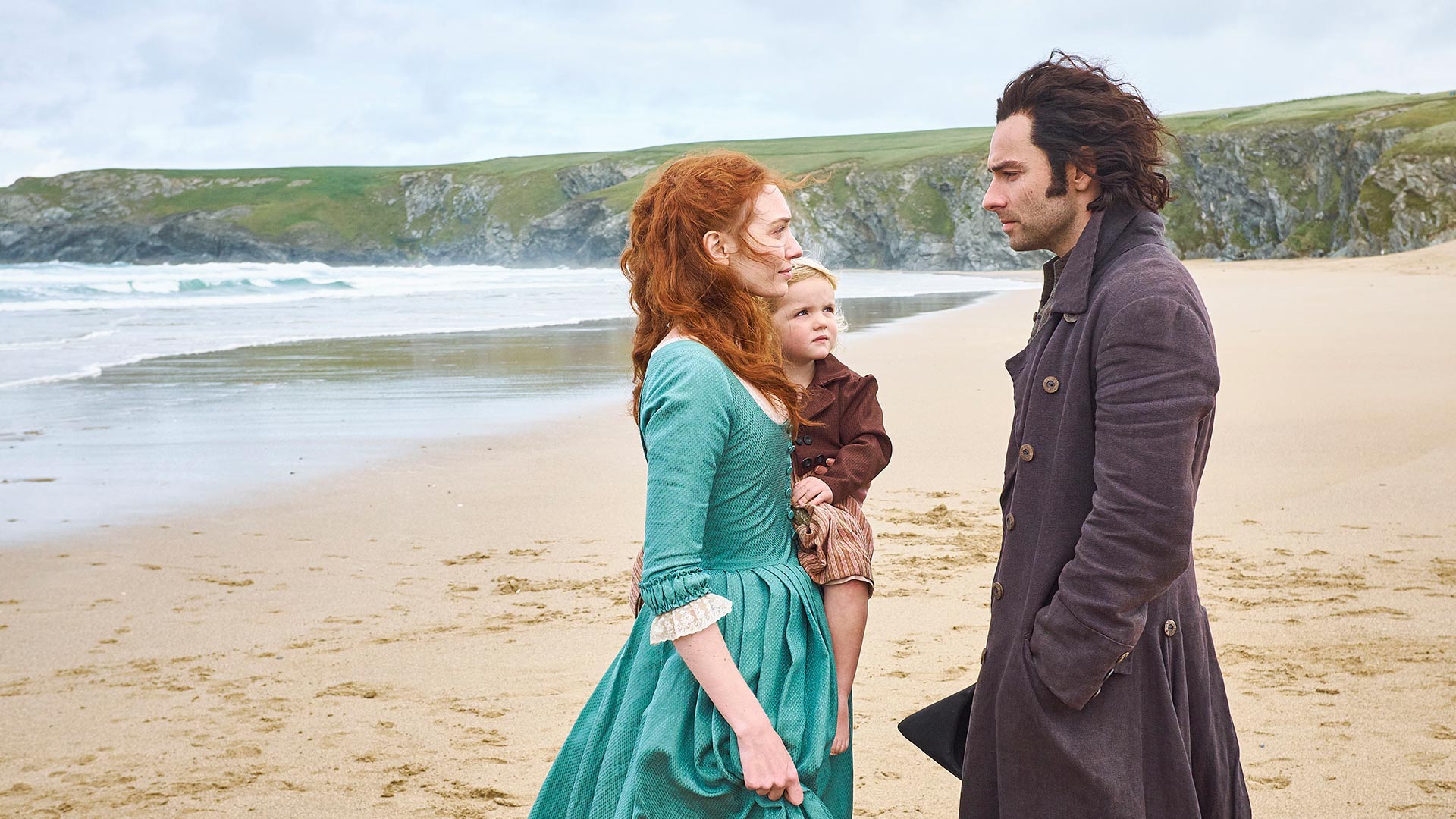 Shown from left to right: Eleanor Tomlinson as Demelza and Aidan Turner as Ross