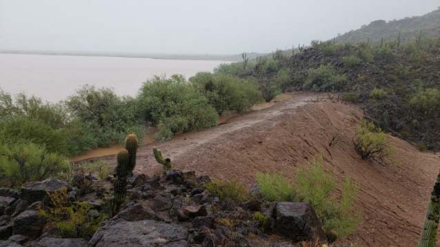 Photo published on the Tohono O'odham Nation's Facebook page captioned "Flooding near Menagers Dam Community."