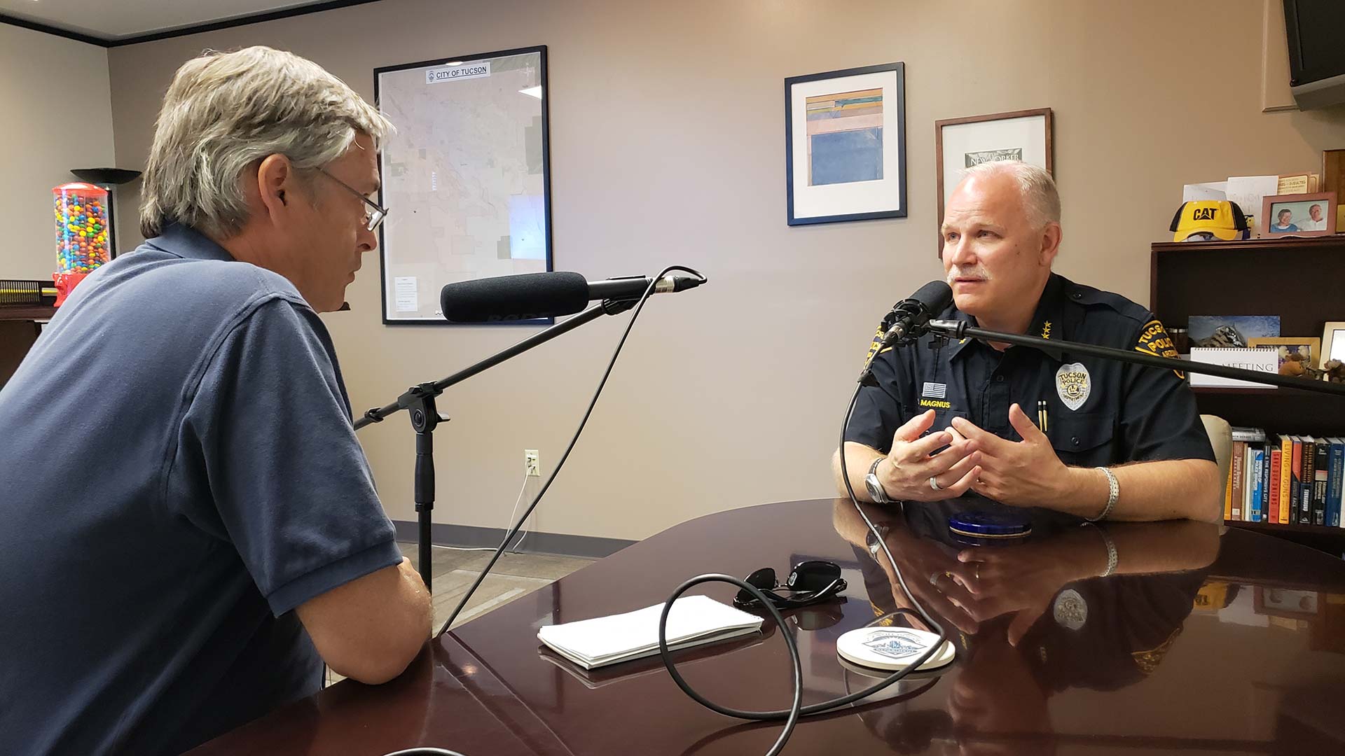 AZPM's Christopher Conover with Tucson Police Chief Chris Magnus.