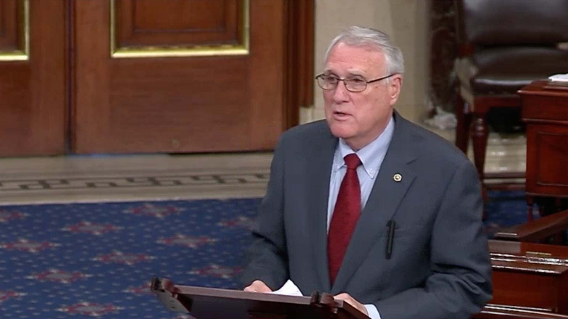 Sen. Jon Kyl speaks on the floor of the Senate, Oct. 4, 2018, in this still image of C-SPAN video.