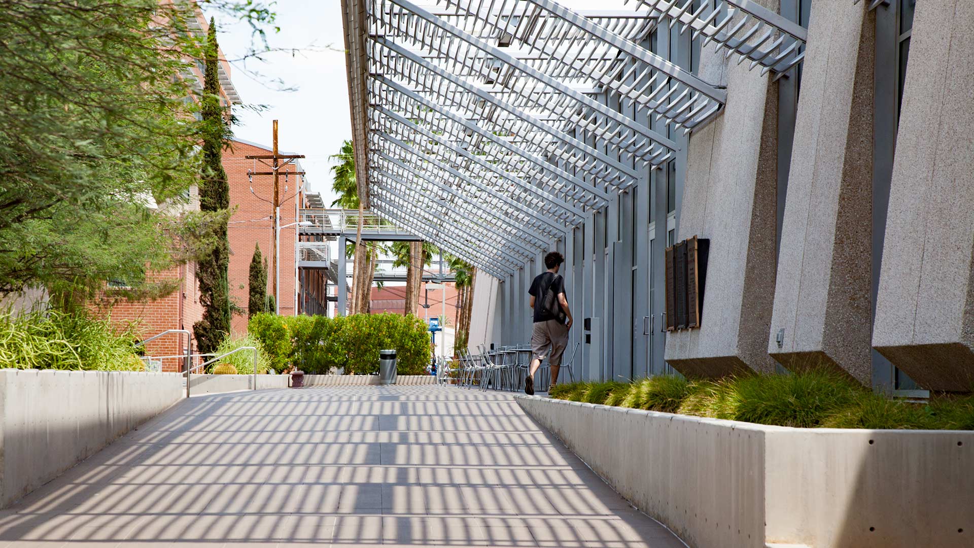 The entrance to the James E. Rogers College of Law on the University of Arizona campus.