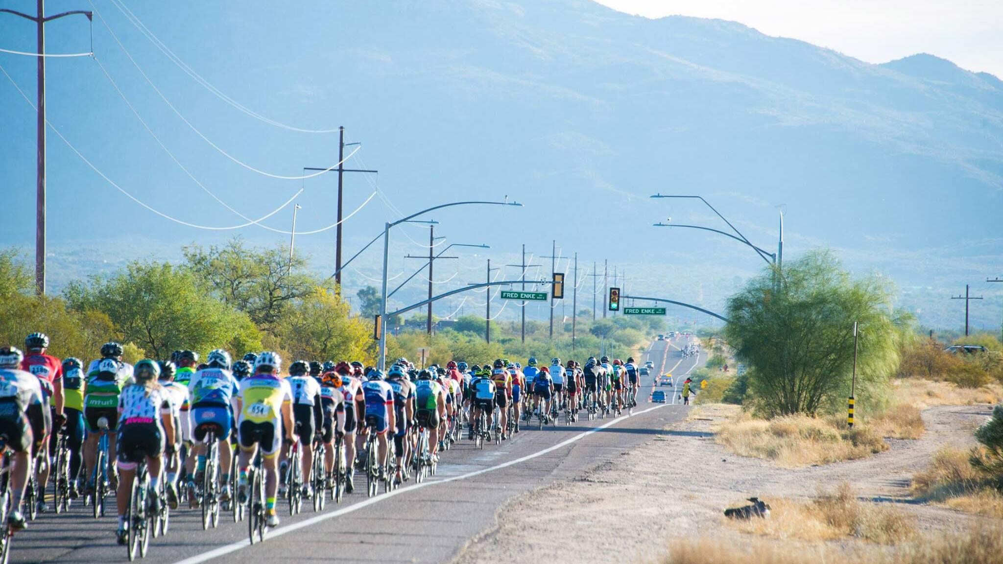 RIders pedal in the 2017 El Tour de Tucson.