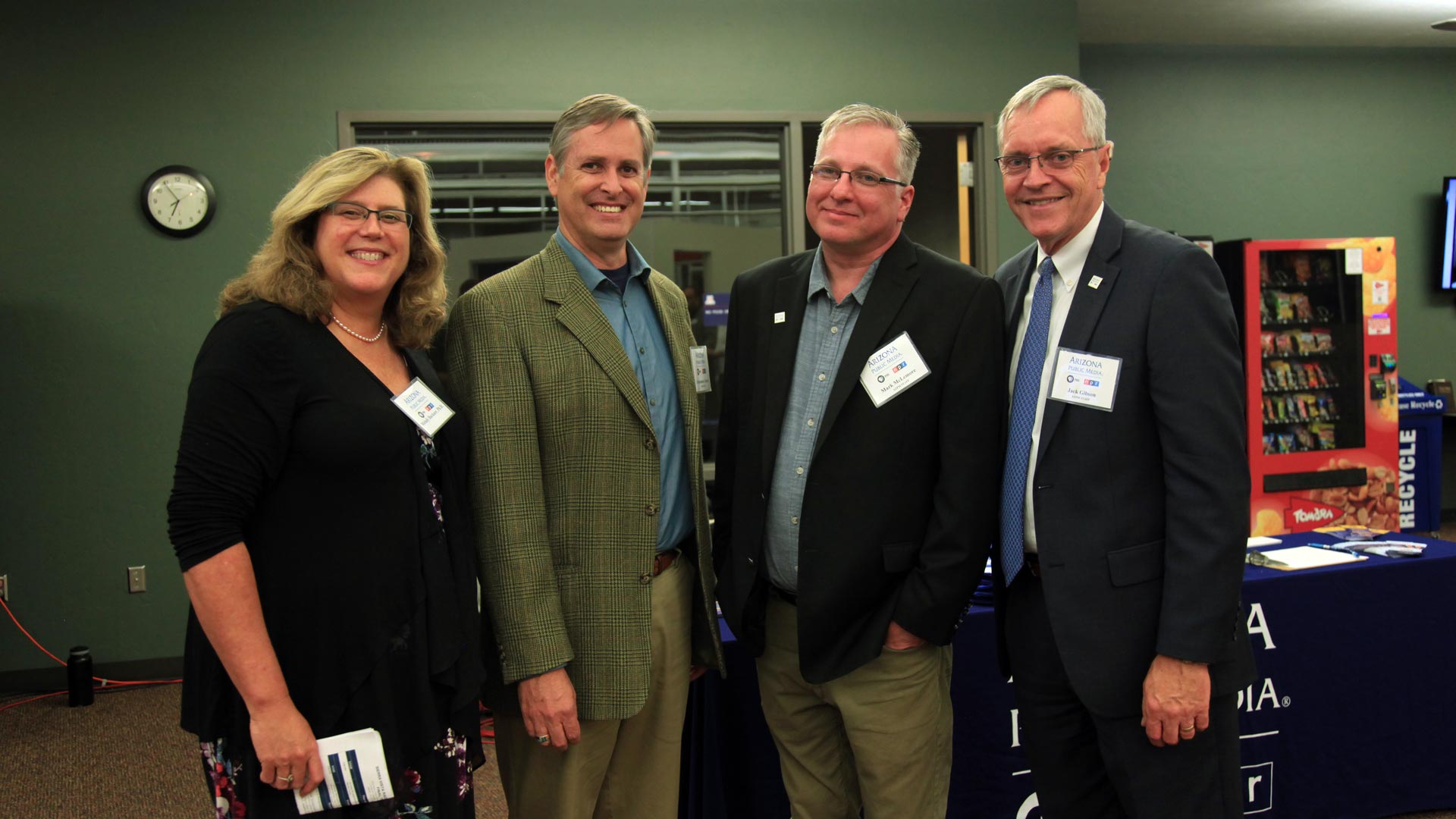 UA Sierra Vista hosted AZPM for the launch of KUAS 88.9 FM. L to R: Melody Buckner, Ph.D., dean of UA Sierra Vista; Christopher Conover, host of The Buzz; Mark McLemore, host of Arizona Spotlight; Jack Gibson, CEO of AZPM