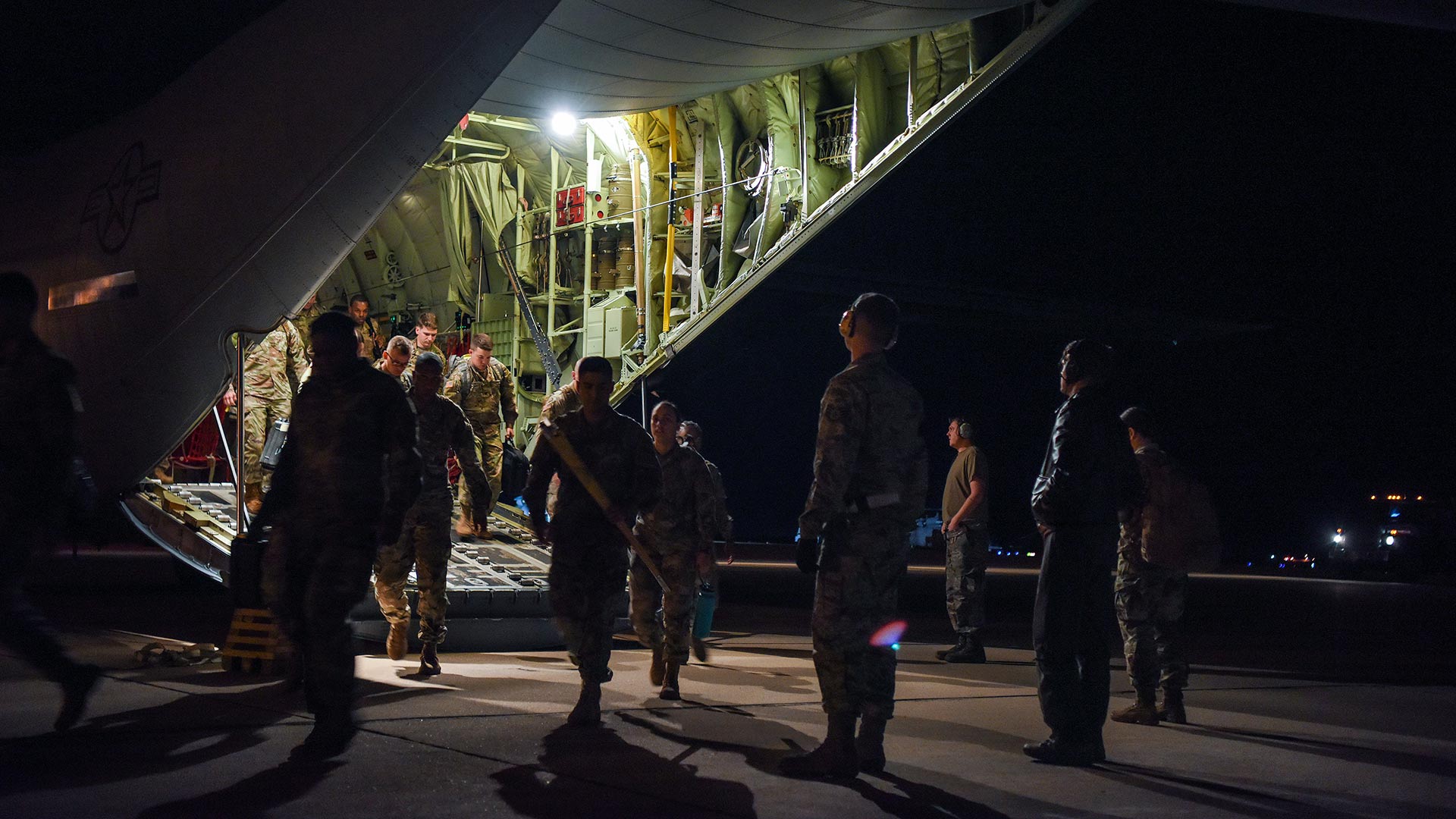 U.S. Army Soldiers out of Fort Bragg, North Carolina, arrive at Davis-Monthan Air Force Base, Nov. 2, 2018, as part of Operation Faithful Patriot.