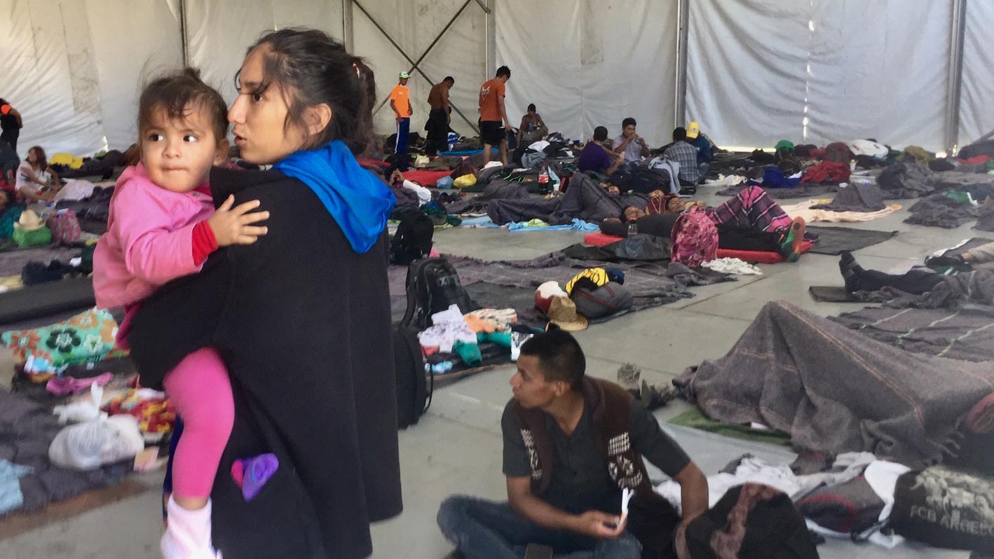 People traveling with the migrant caravan, in a shelter in Mexico City.