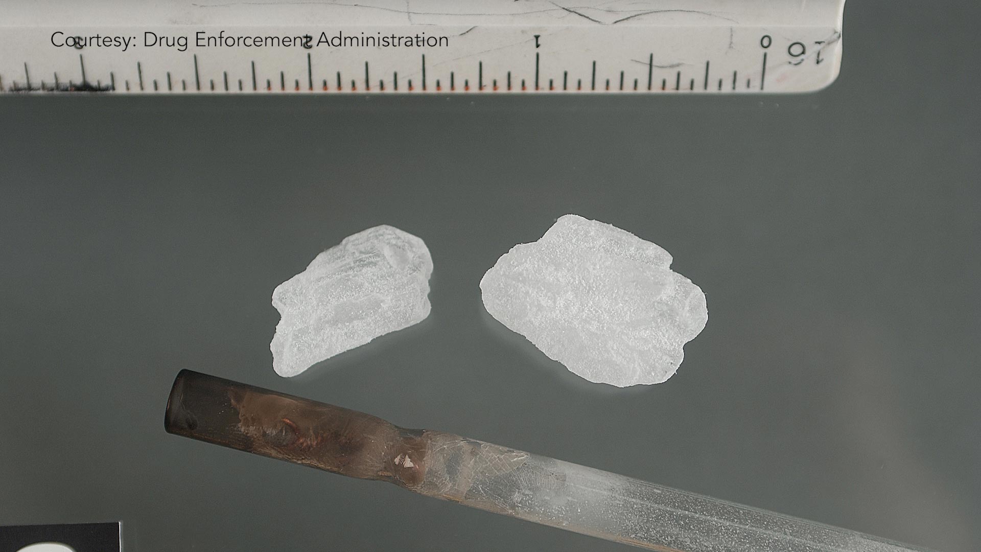 A file image of meth and a pipe used to smoke the drug. 