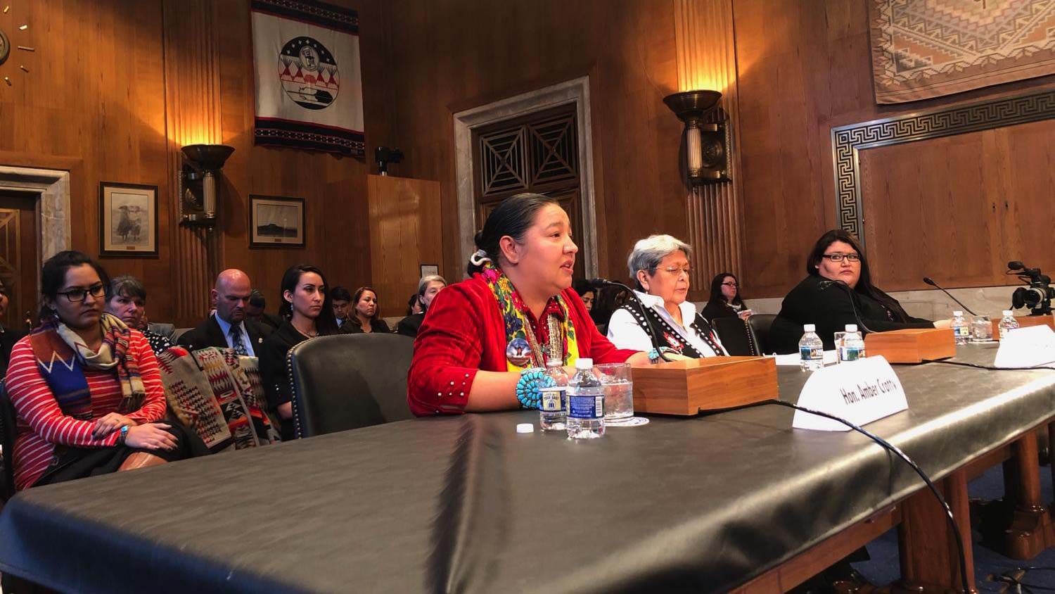 Navajo Council Delegate Amber Kanazbah Crotty sits alongside indigenous women giving testimony before the Senate Committee on Indian Affairs about missing and murdered indigenous people.