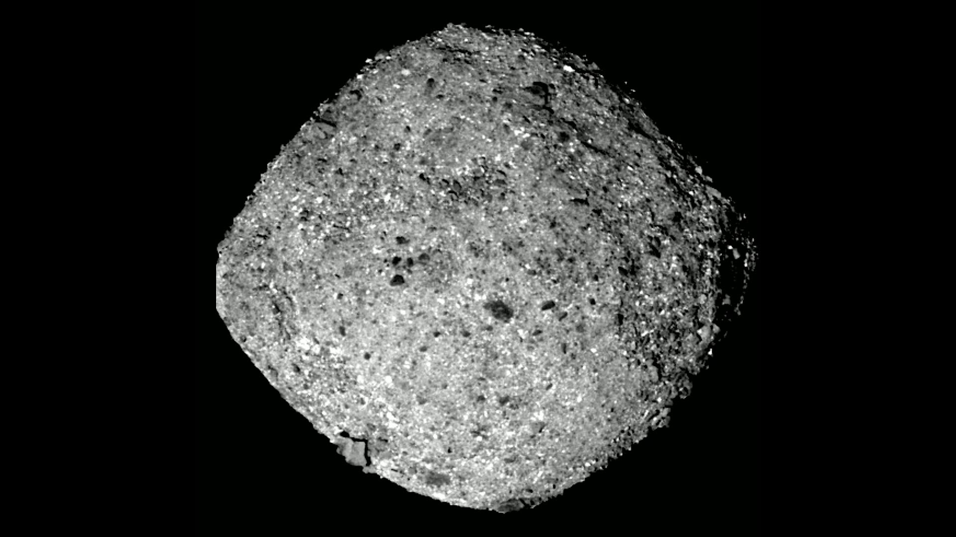 An image of the asteroid Bennu photographed by the OSIRIS-REx spacecraft. 