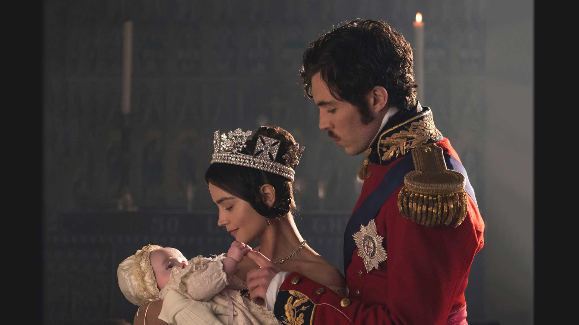  JENNA COLEMAN as Victoria and TOM HUGHES as Albert.