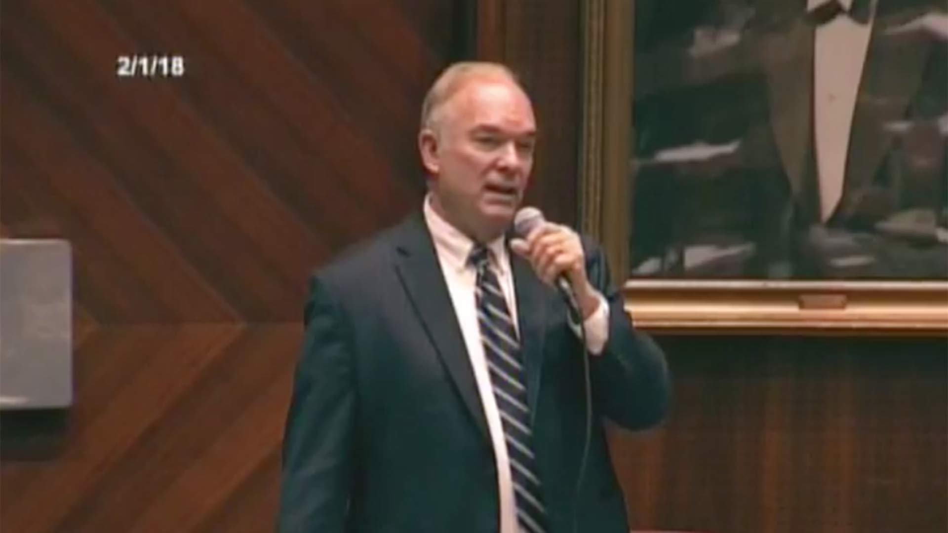 Don Shooter speaks prior to a vote on the Arizona House floor that led to his expulsion from the Legislature, Feb. 1, 2018