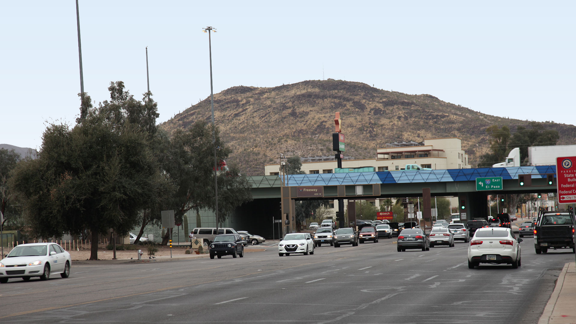 Downtown traffic at Congress and the Freeway