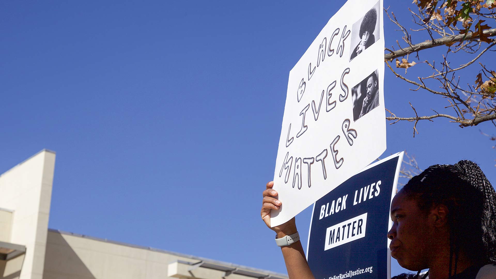 A silent protester at a Feb. 5, 2018 demonstration at the University of Arizona commemorating Trayvon Martin, who was shot and killed in 2012.