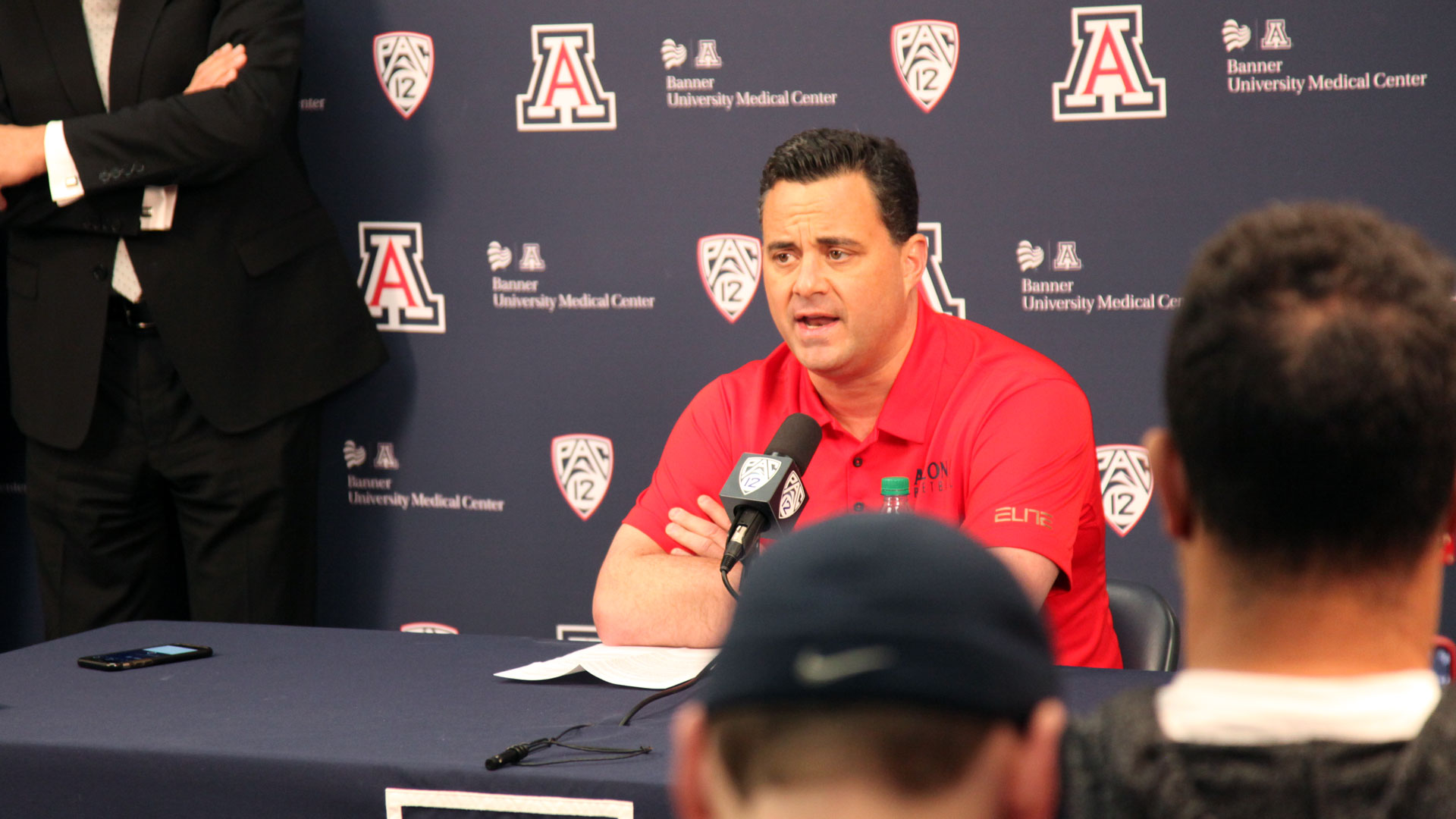UA basketball coach Sean Miller speaks at a press conference, Thursday, March 1, 2018.